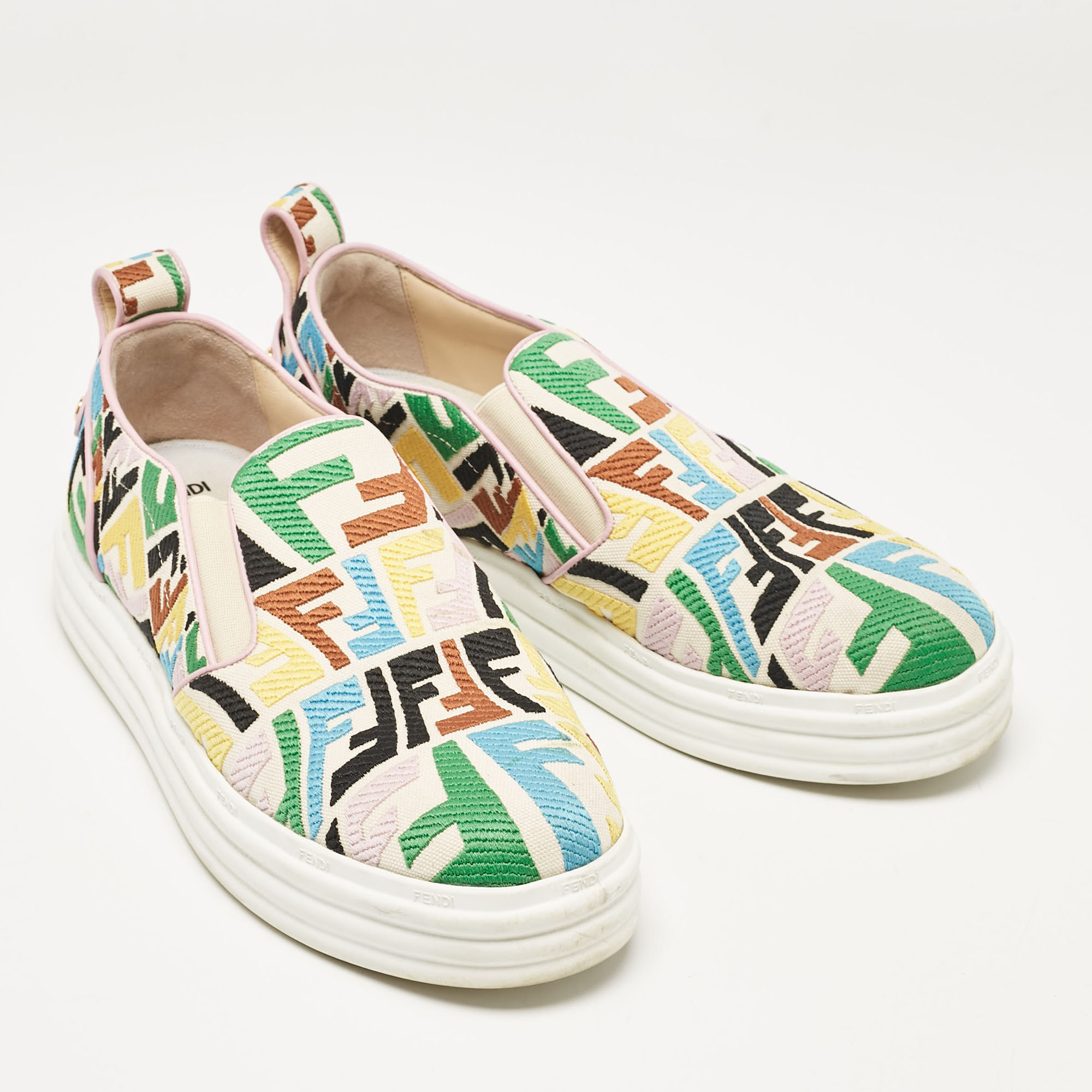 Fendi Multicolor Canvas FF Vertigo Slip On Sneakers Size 40