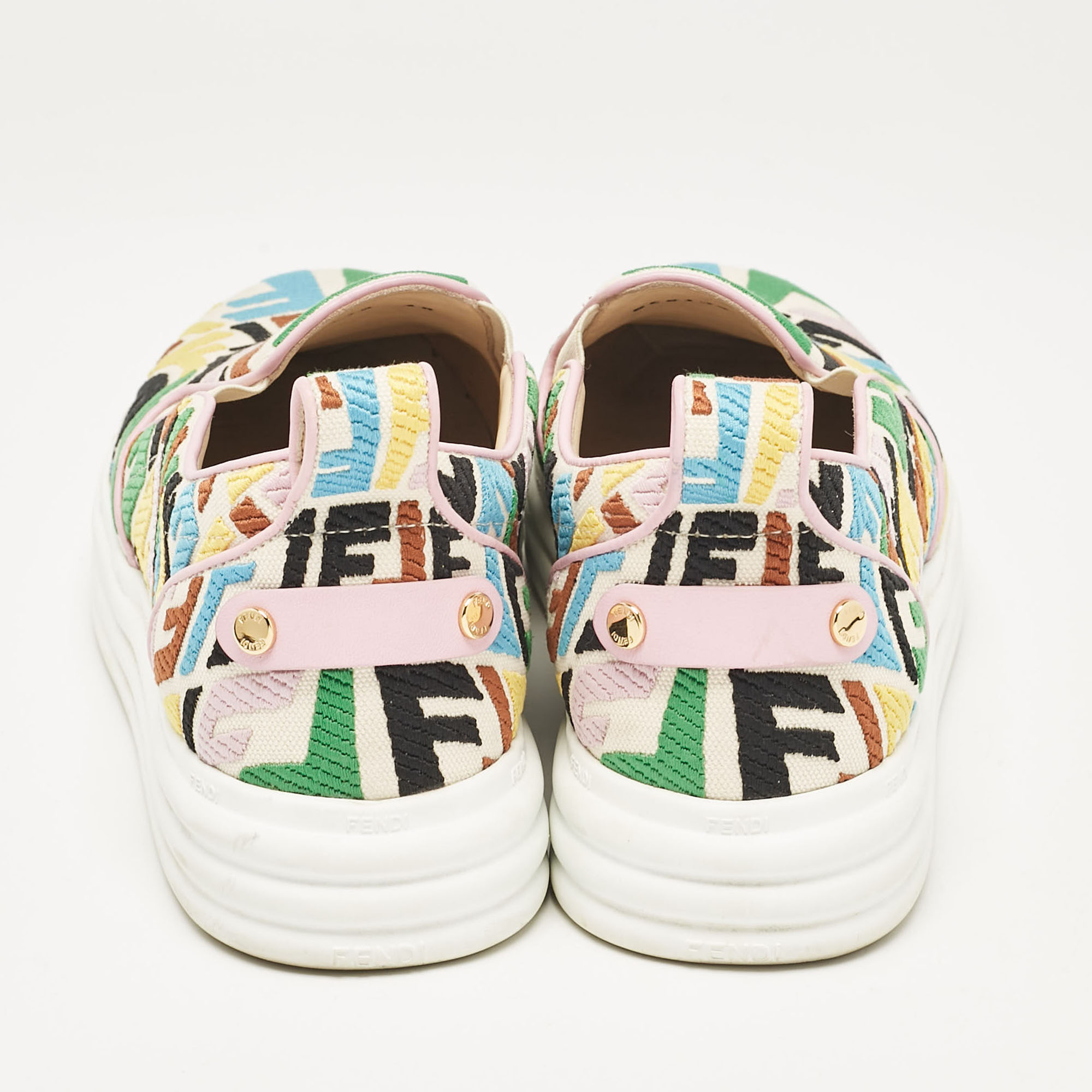 Fendi Multicolor Canvas FF Vertigo Slip On Sneakers Size 40