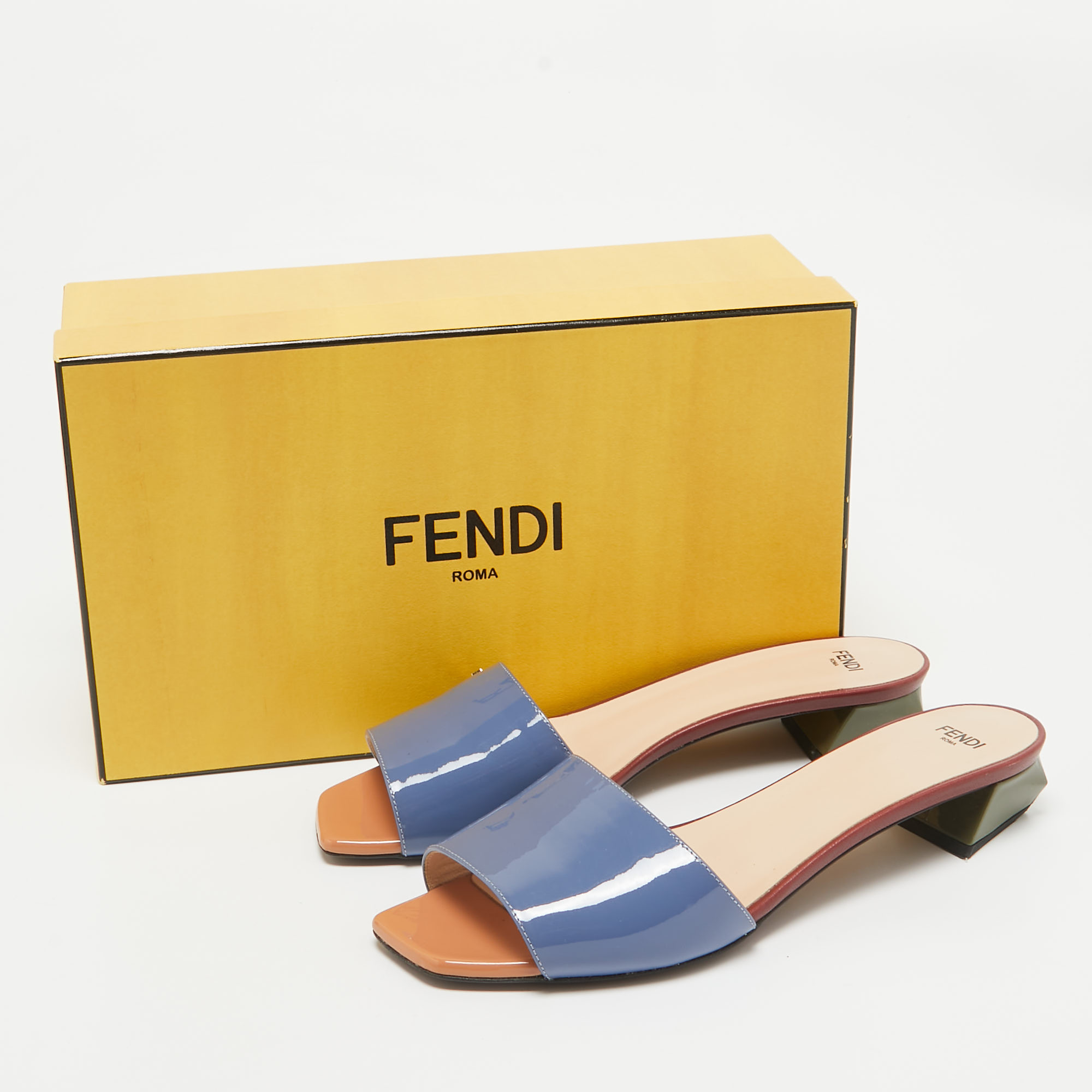 Fendi Multicolor Patent Leather Slide Sandals Size 39.5