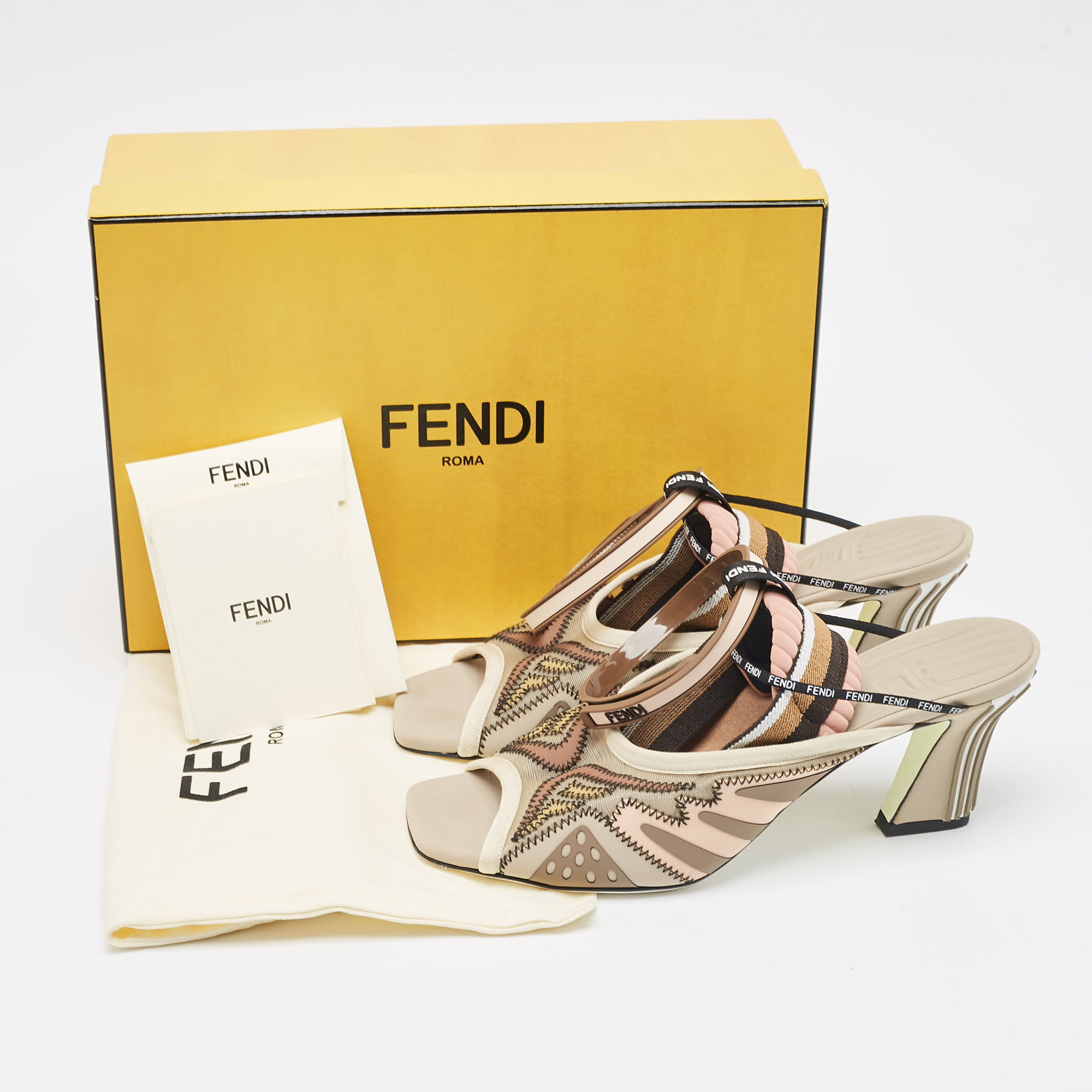 Fendi Multicolor Technical Mesh Patchwork FFreedom Sandals Size 40