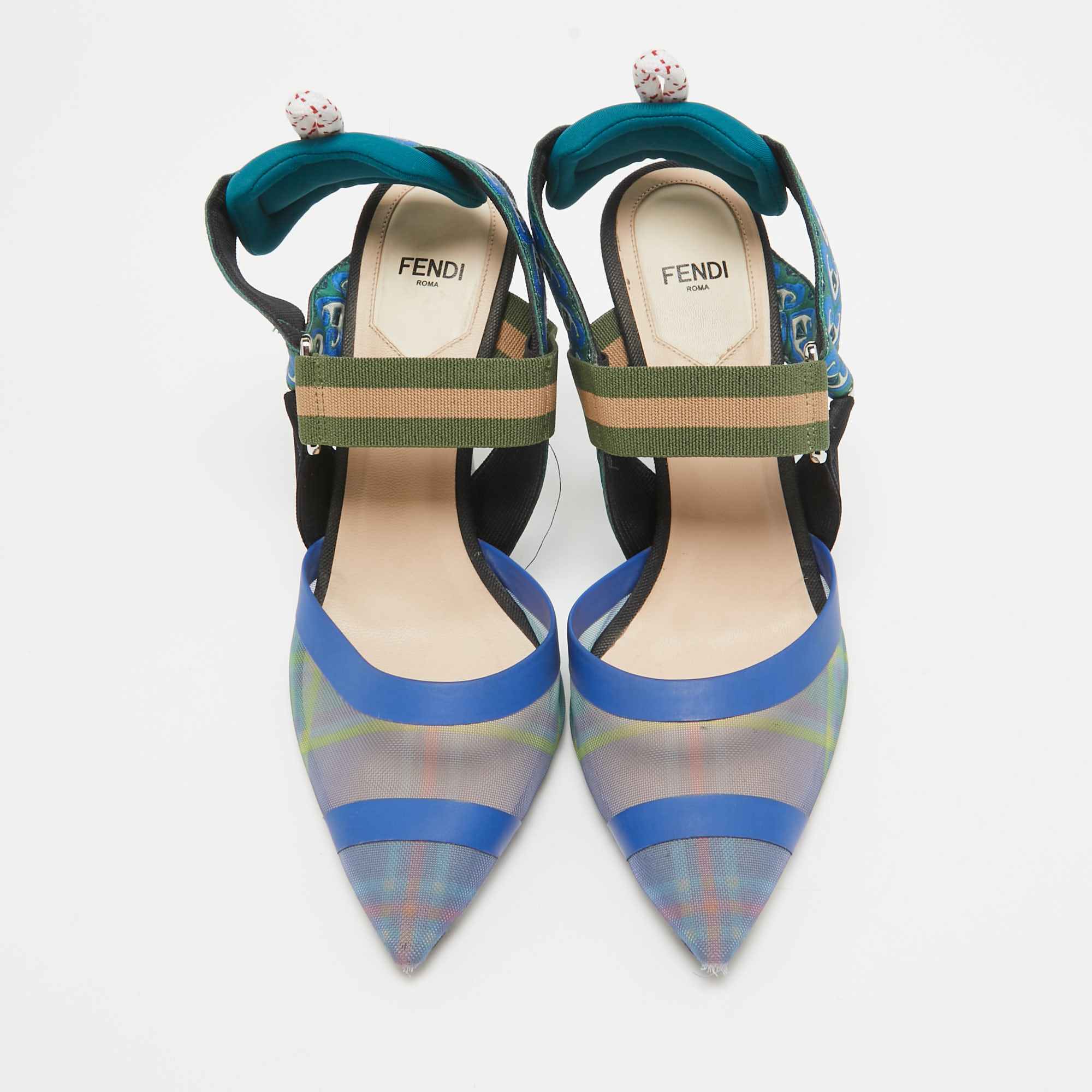 Fendi Multicolor Canvas And Mesh Colibri Pumps Size 38