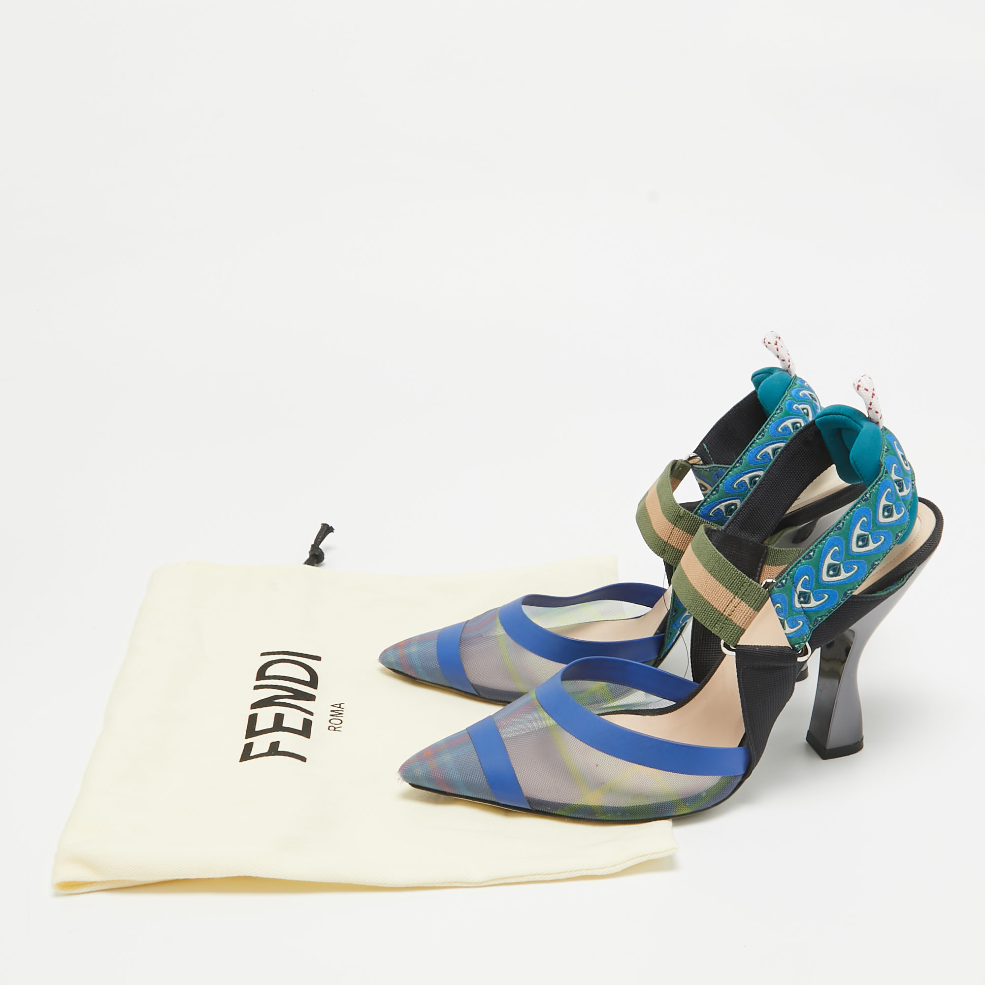 Fendi Multicolor Canvas And Mesh Colibri Pumps Size 38