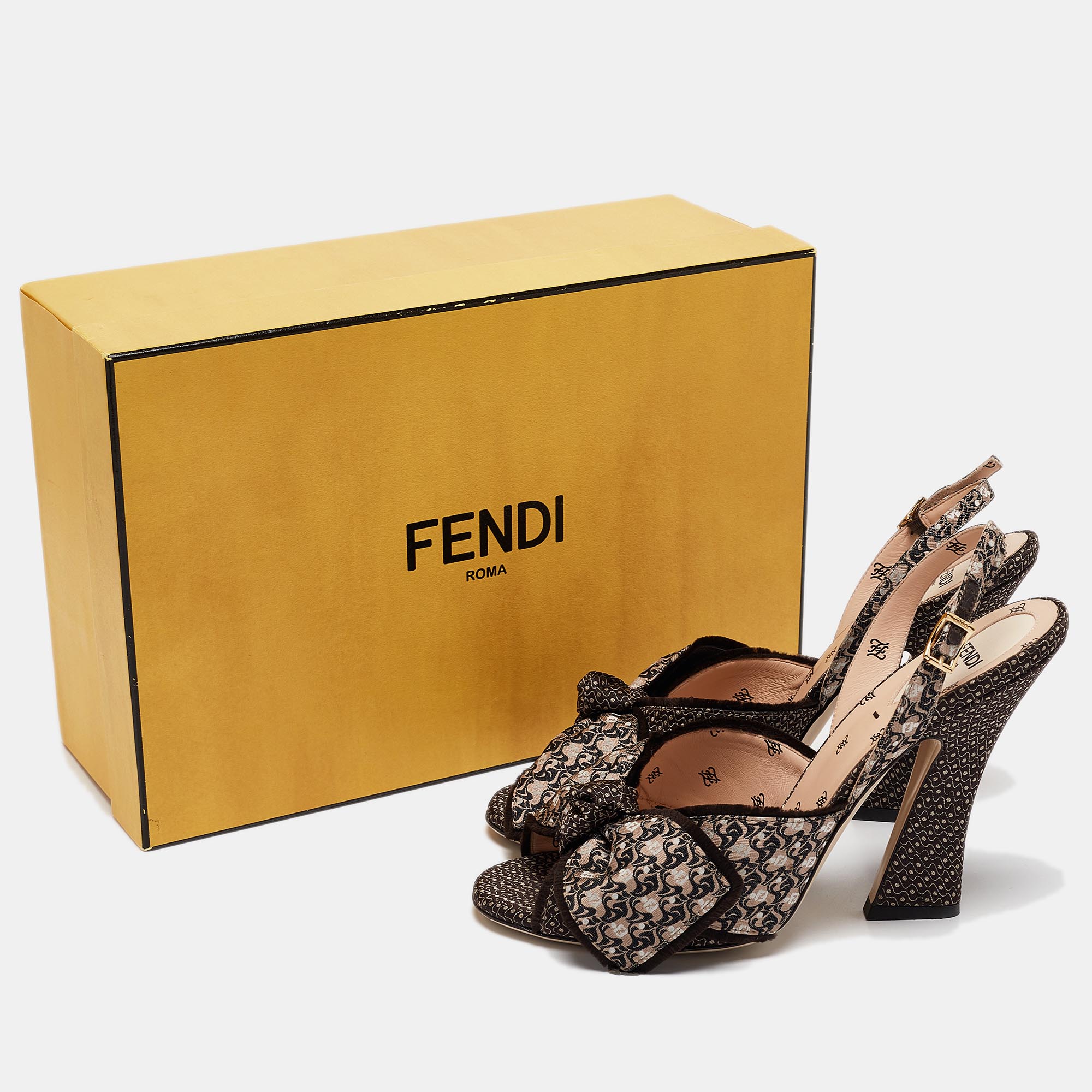 Fendi Brown/Beige Fabric FFreedom Slingback Sandals Size 39.5