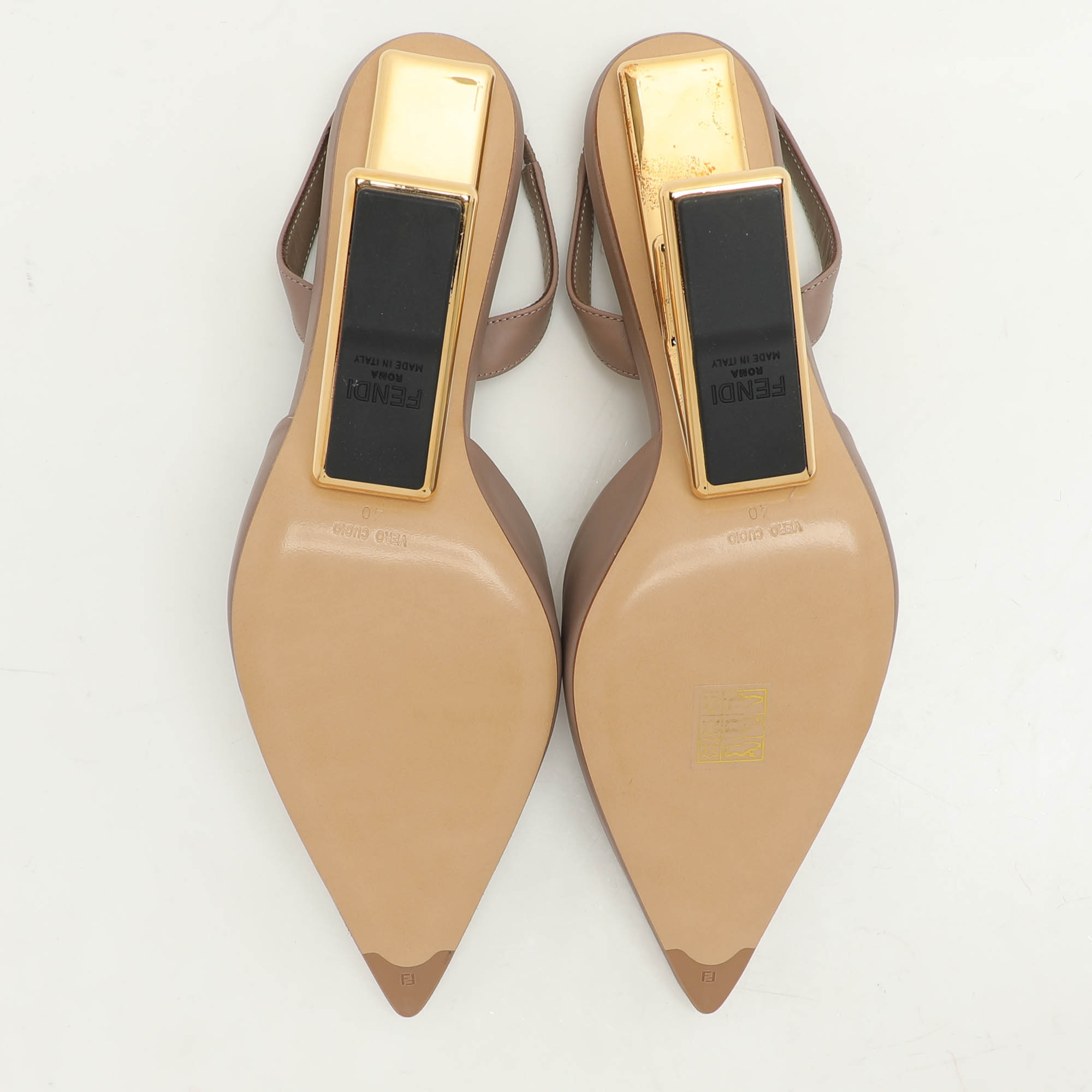 Fendi Beige Leather Fendi First Slingback Sandals Size 40