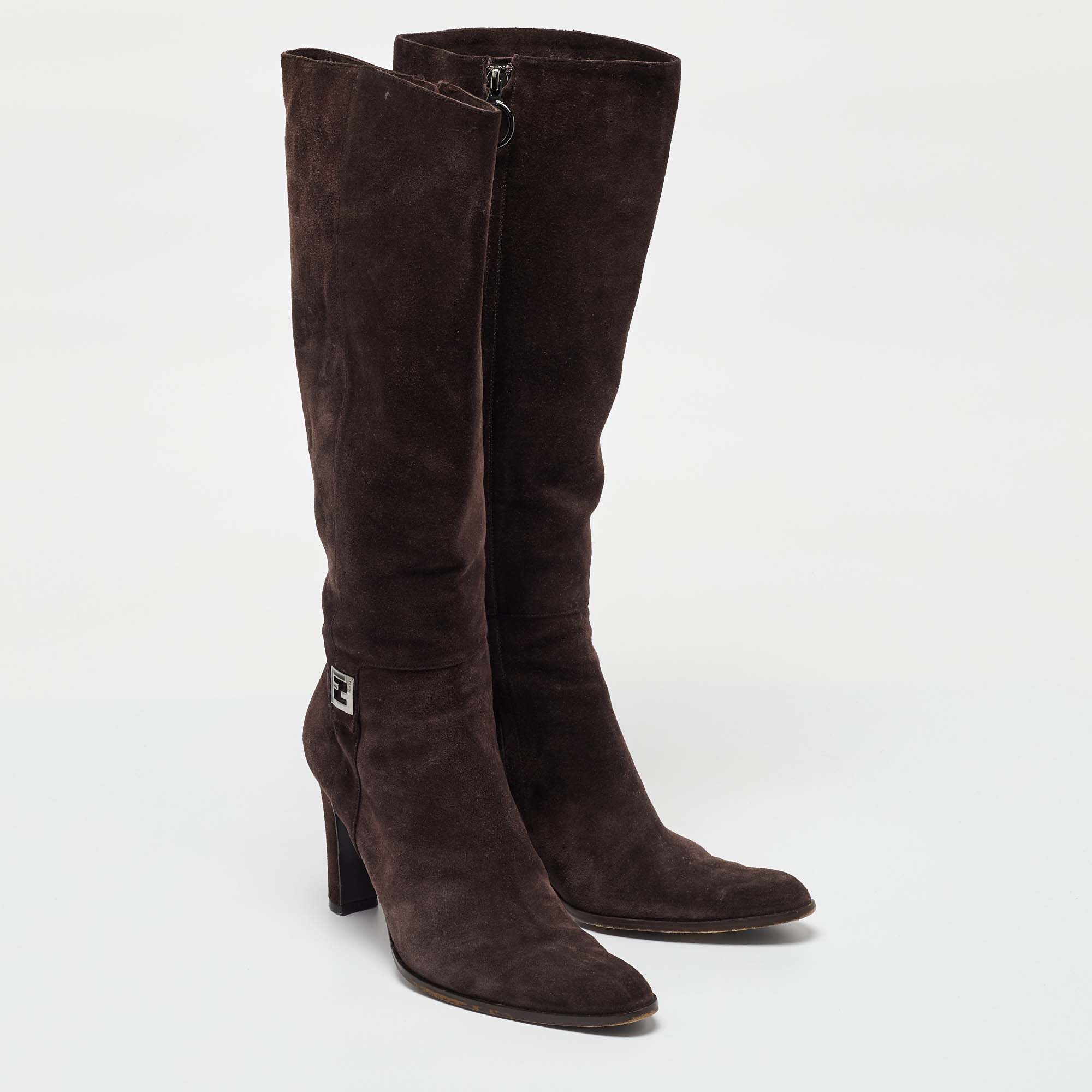 Fendi Dark Brown Suede Knee Length Boots Size 38