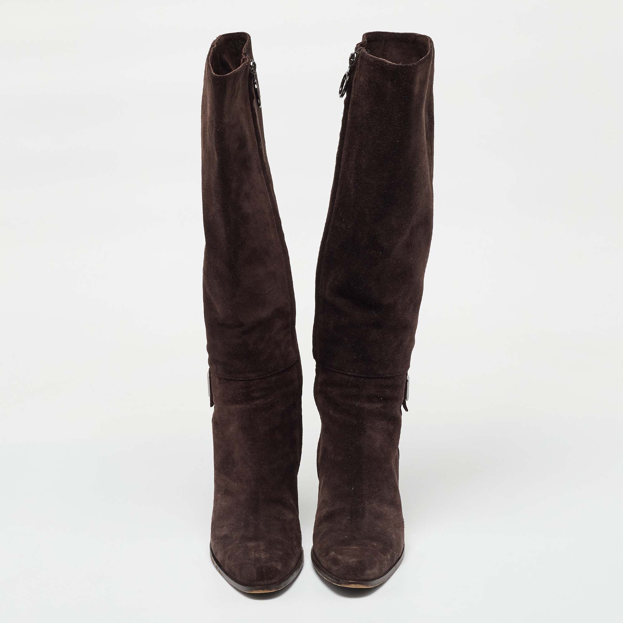 Fendi Dark Brown Suede Knee Length Boots Size 38