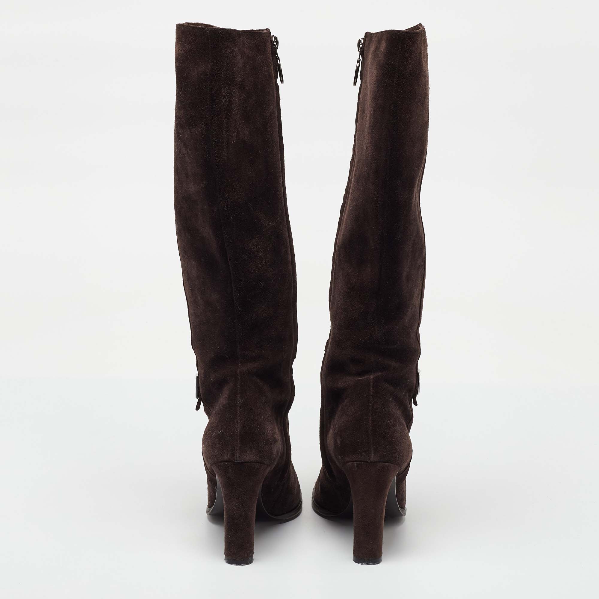 Fendi Dark Brown Suede Knee Length Boots Size 38