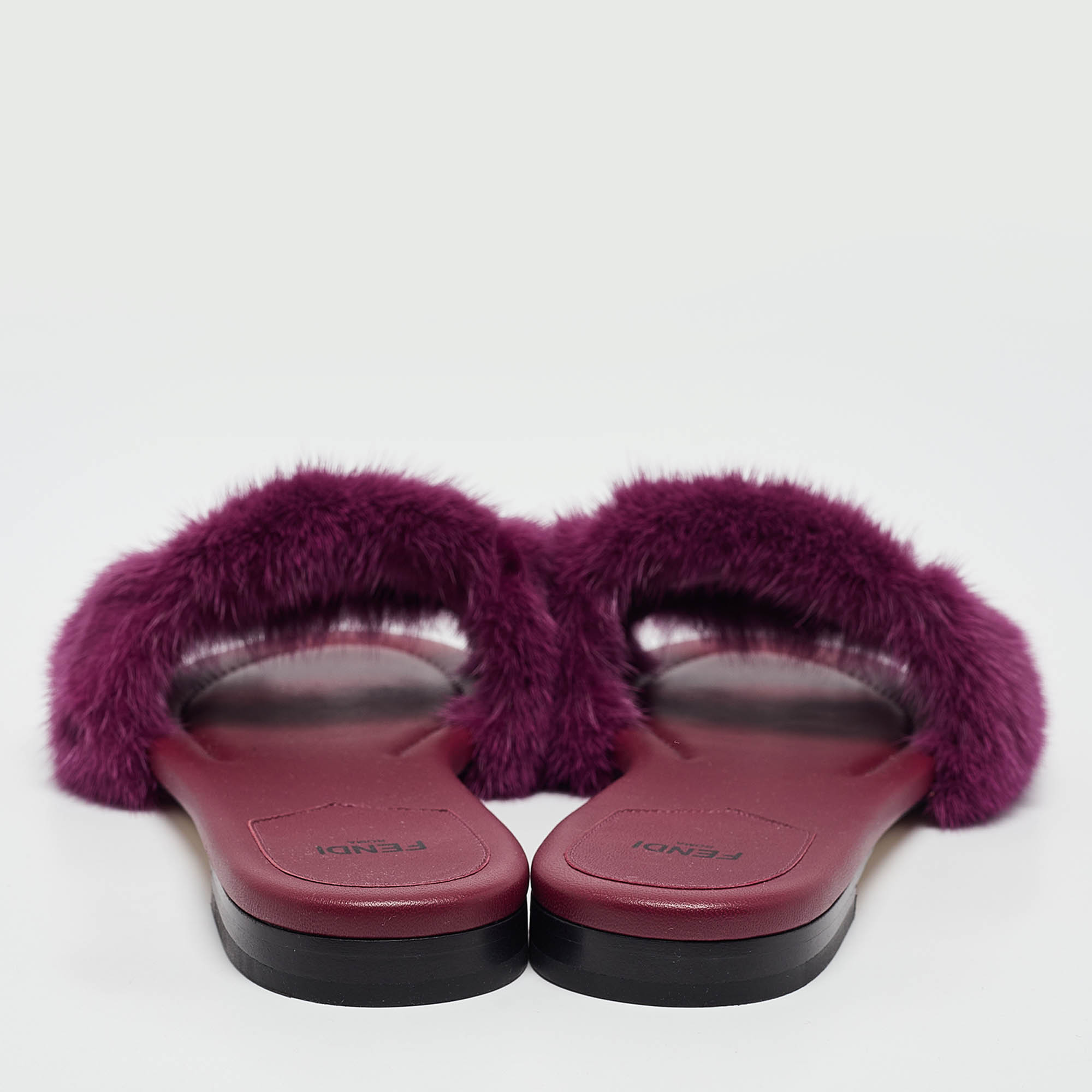 Fendi Purple Mink Fur Baguette Flat Slides Size 40