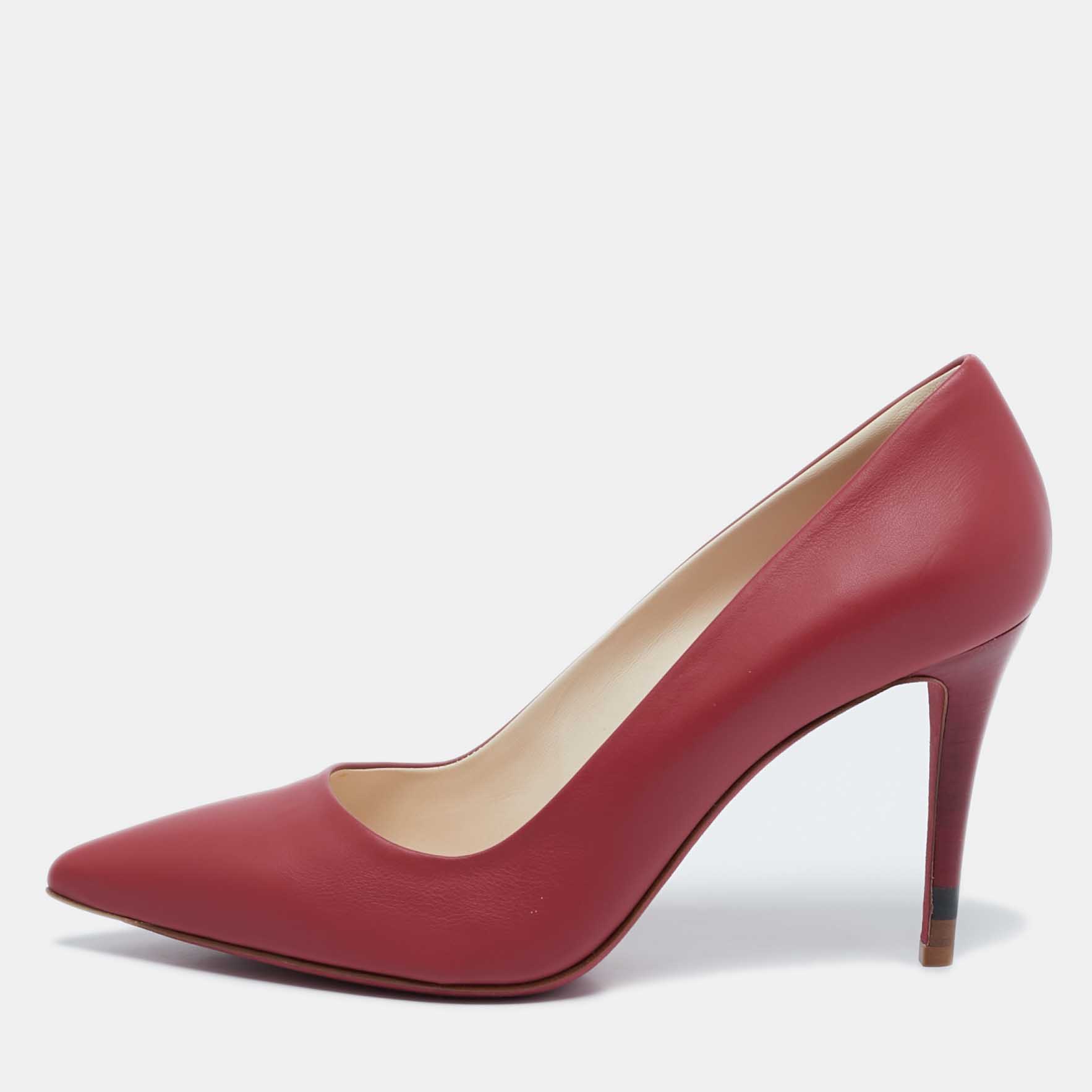 Fendi Burgundy Leather Pointed Toe Pumps Size 40