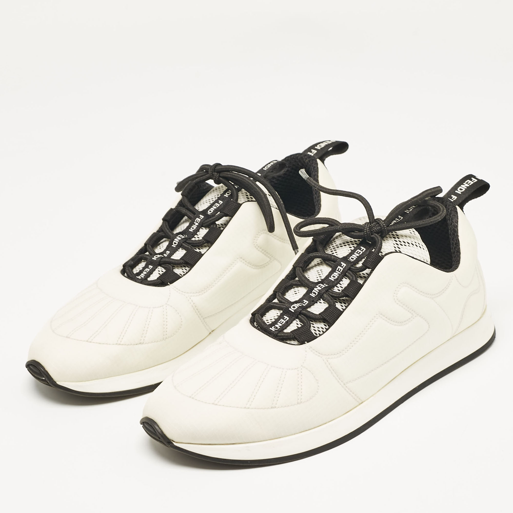 Fendi White Nylon FFreedom Low Top Sneakers Size 38