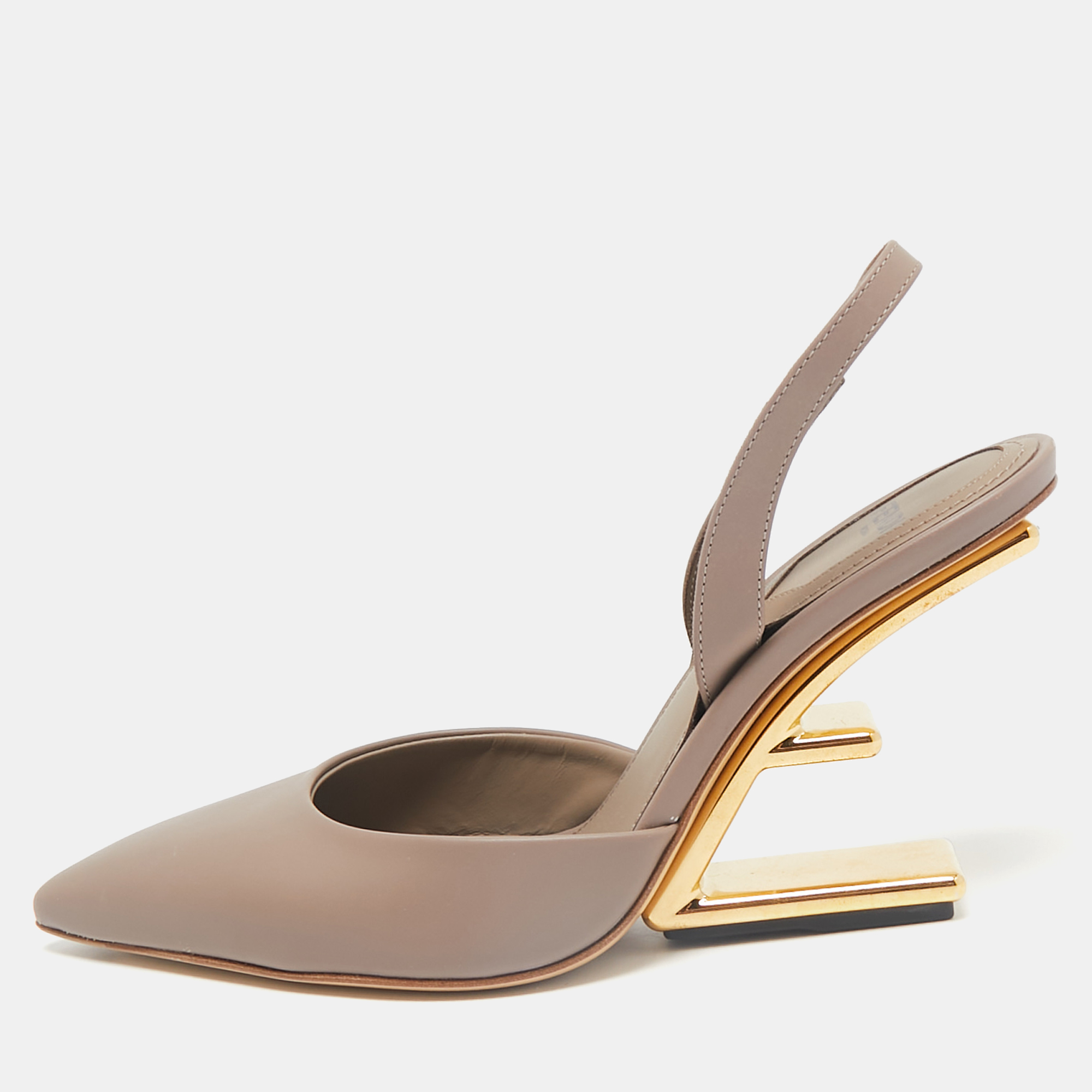 Fendi Beige Leather Fendi First Slingback Pumps Size 37