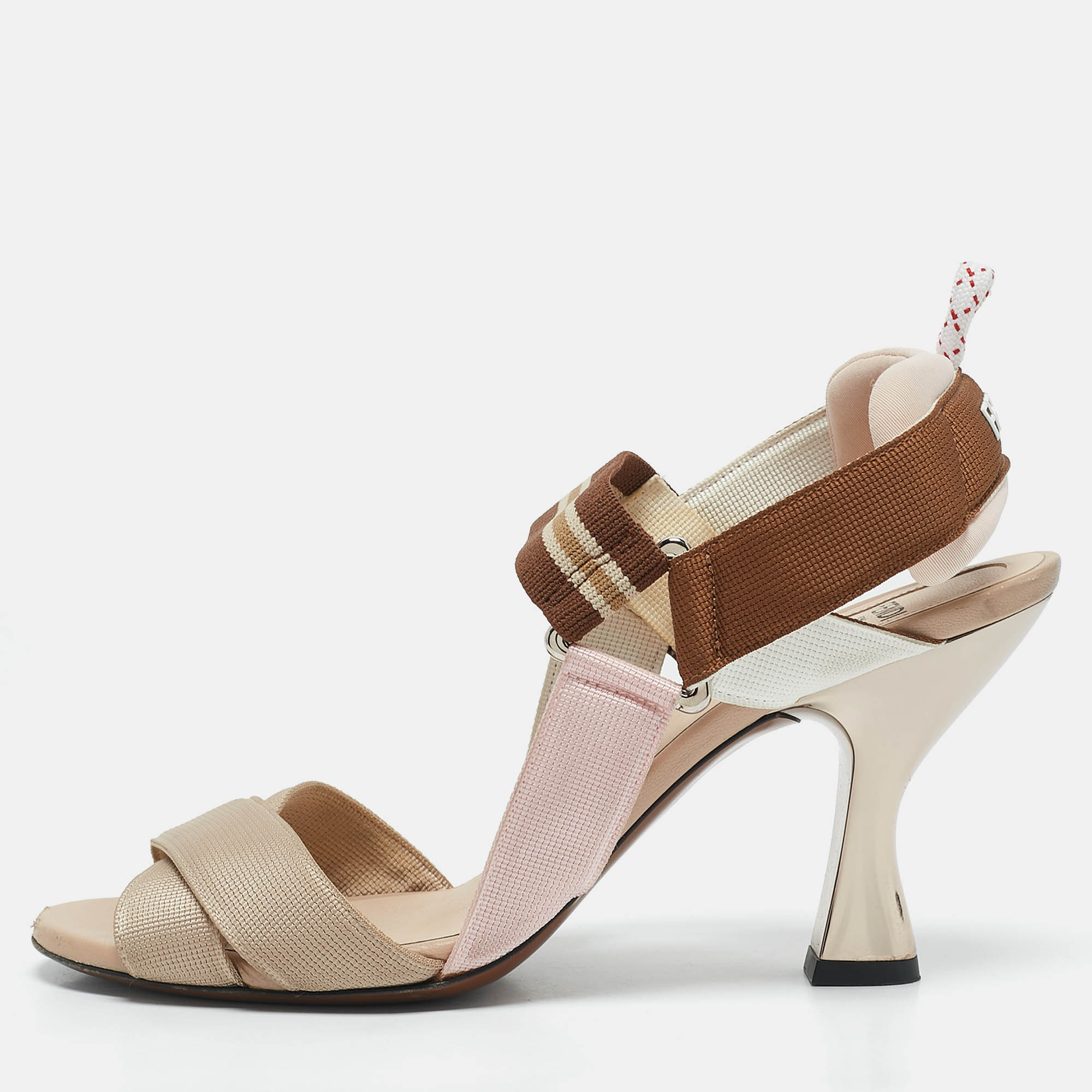 Fendi Multicolor Fabric Colibri Slingback Sandals Size 37.5