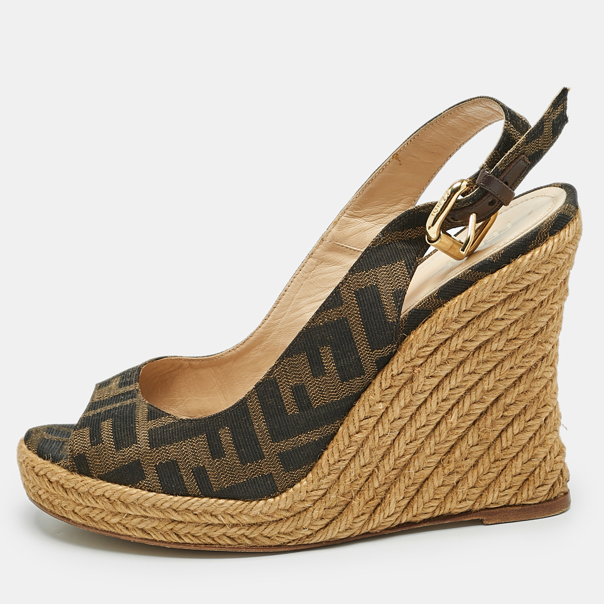 Fendi Brown Zucca Canvas Espadrille Wedge Platform Slingback Sandals Size
Fendi Brown Zucca Canvas Espadrille Wedge Platform Slingback Sandals Size