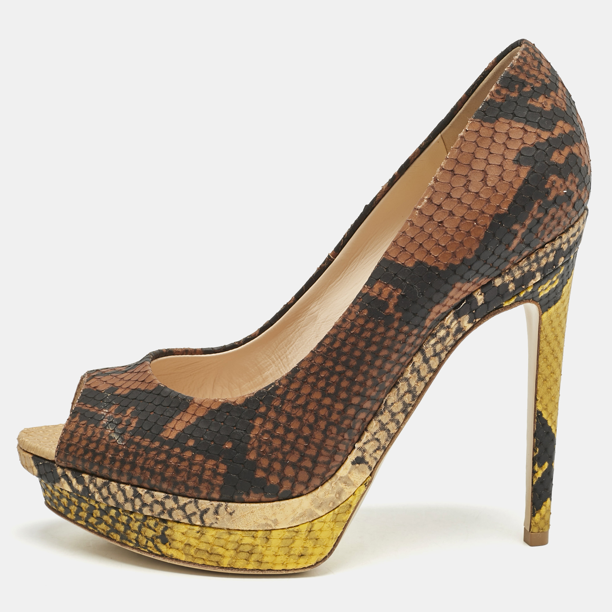 Fendi Brown Python Embossed Leather Peep Toe Platform Pumps Size
Fendi Brown Python Embossed Leather Peep Toe Platform Pumps Size