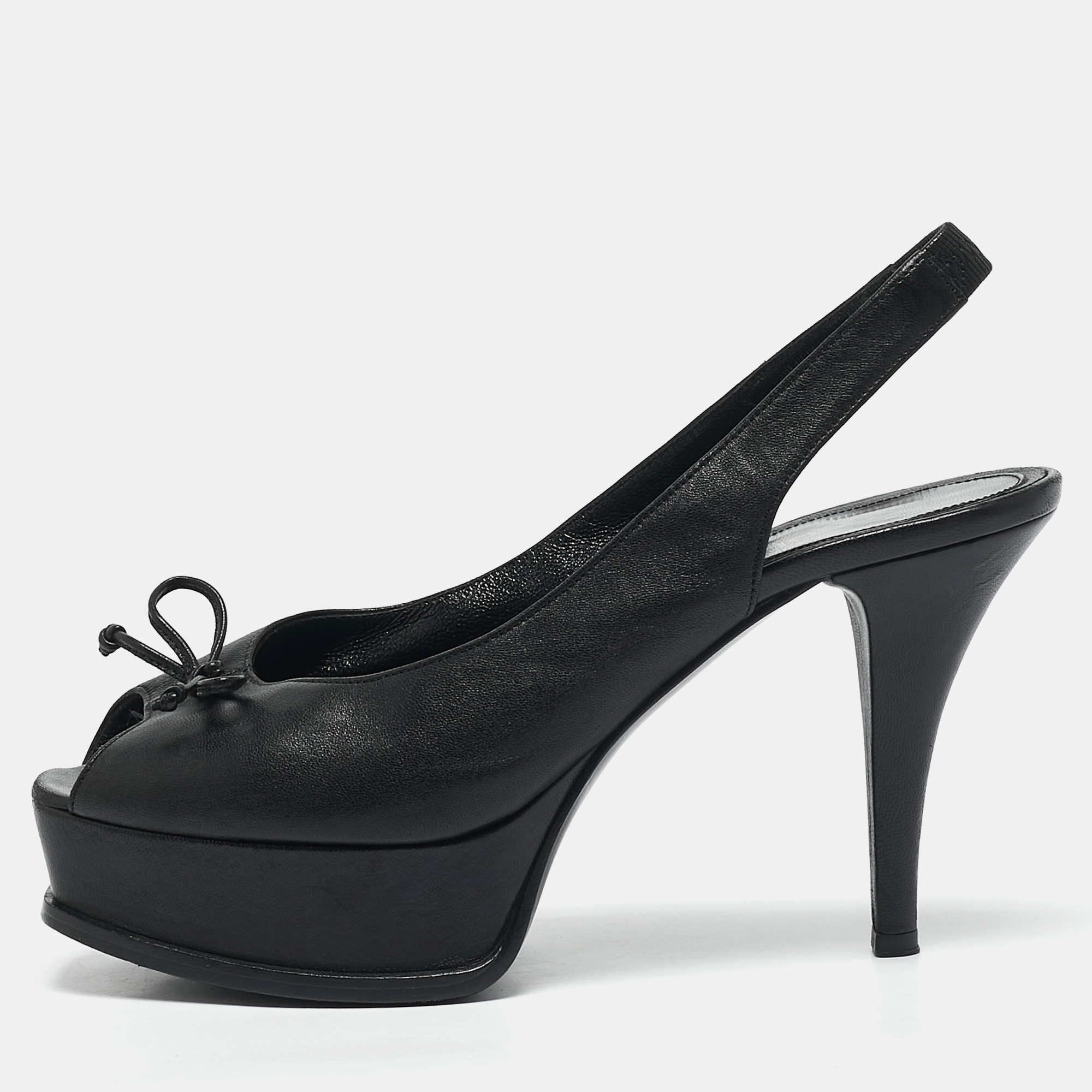 Fendi Black Leather Fendista Bow Peep Toe Slingback Platform Pumps Size
Fendi Black Leather Fendista Bow Peep Toe Slingback Platform Pumps Size