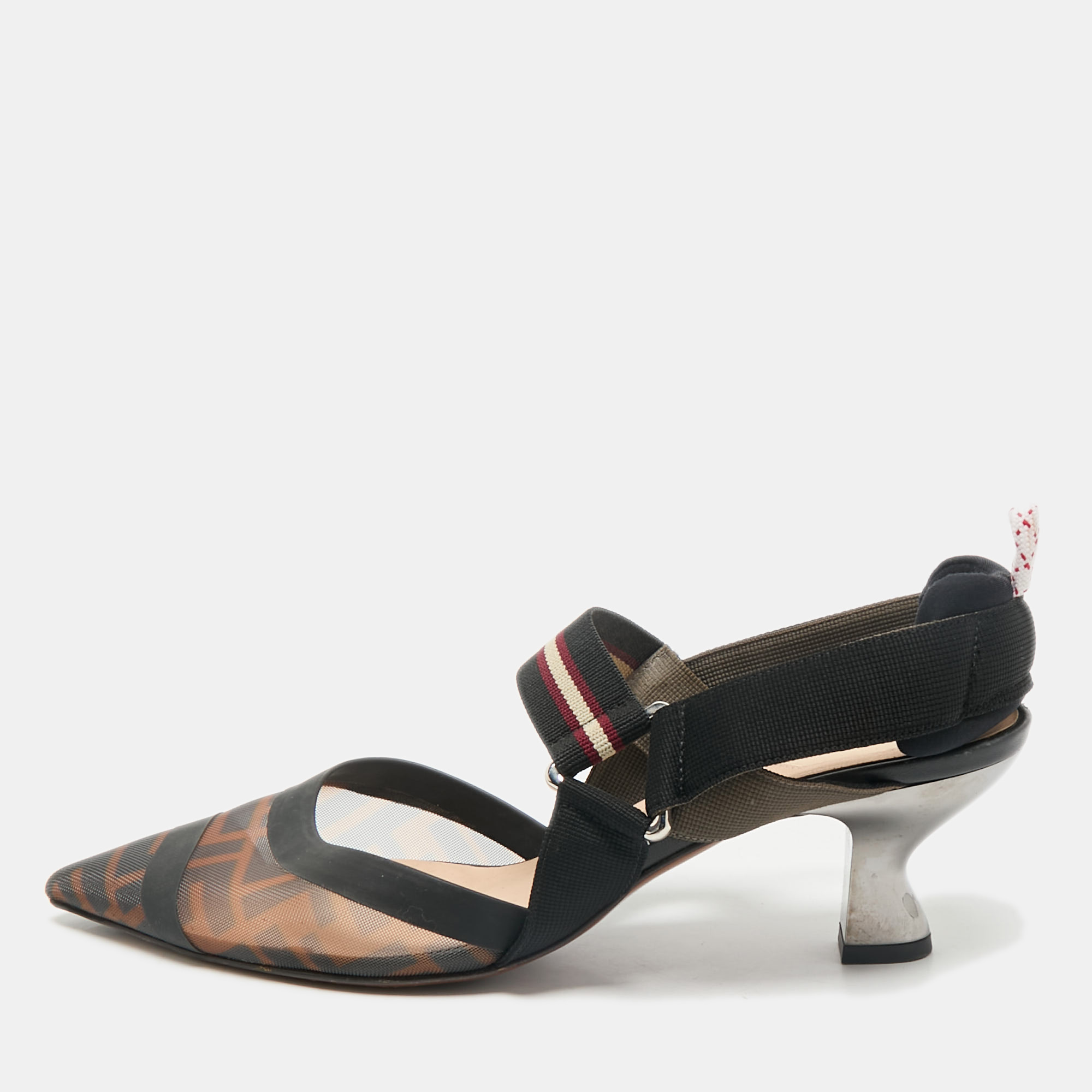 Fendi Brown/Black Fabric and Zucca Mesh Colibri Slingback Pumps Size
Fendi Brown/Black Fabric and Zucca Mesh Colibri Slingback Pumps Size