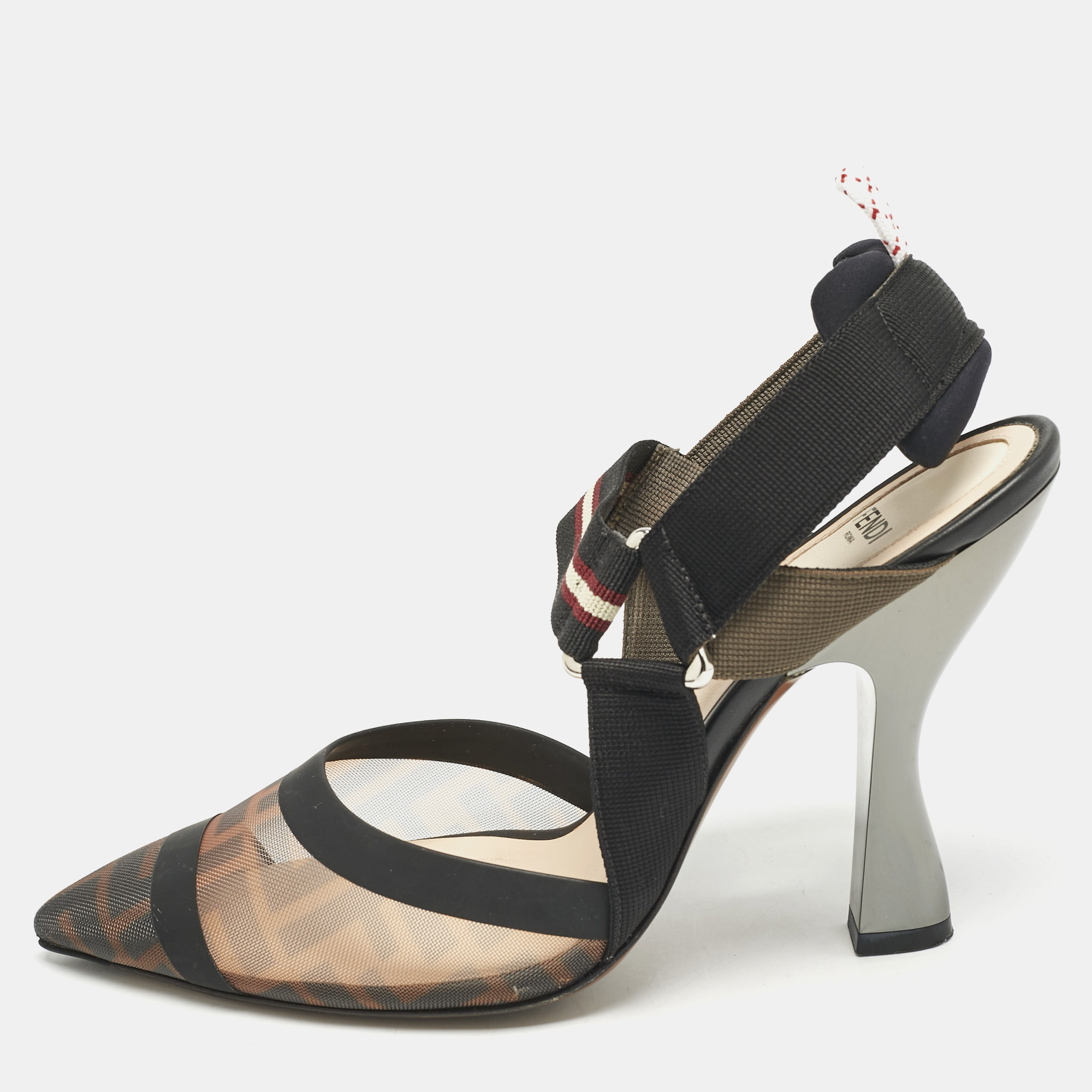 Fendi Brown/Black Zucca Mesh and Fabric Colibri Slingback Pumps Size
Fendi Brown/Black Zucca Mesh and Fabric Colibri Slingback Pumps Size