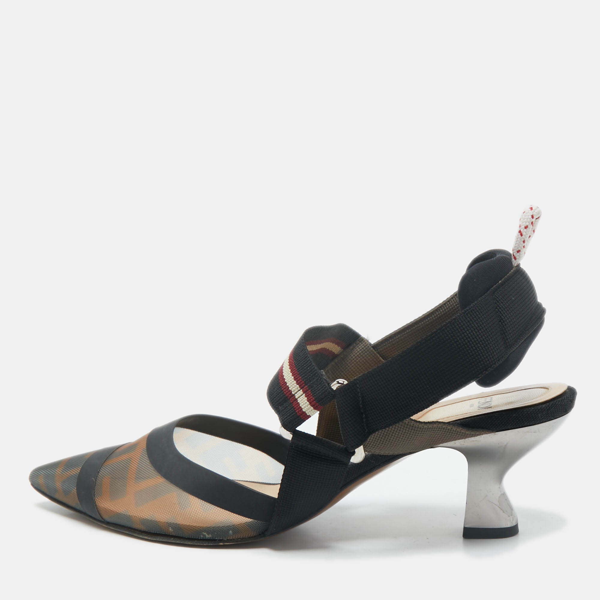 Fendi Brown/Black Zucca Mesh and Canvas Colibri Slingback Pumps Size
Fendi Brown/Black Zucca Mesh and Canvas Colibri Slingback Pumps Size