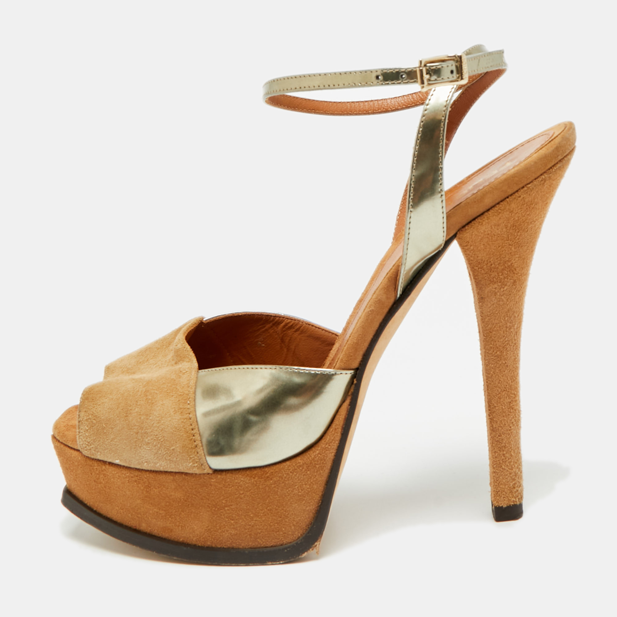 Fendi Fendista Size Brown/Gold Leather and Suede Ankle Strap Sandals
Fendi Fendista Size Brown/Gold Leather and Suede Ankle Strap Sandals