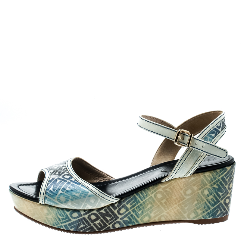 Fendi Multicolor Printed Canvas And Leather Trim Platform Wedge Sandals Size
Fendi Multicolor Printed Canvas And Leather Trim Platform Wedge Sandals Size