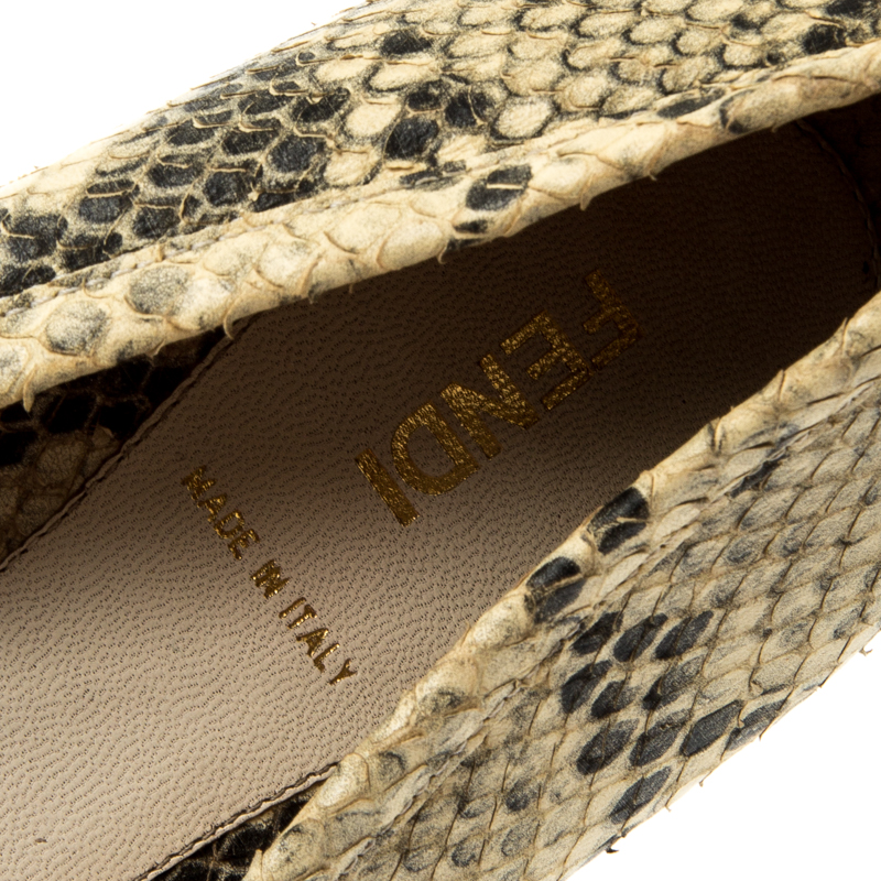 Fendi Beige Python Leather Bow Detail Ballet Flats Size 38