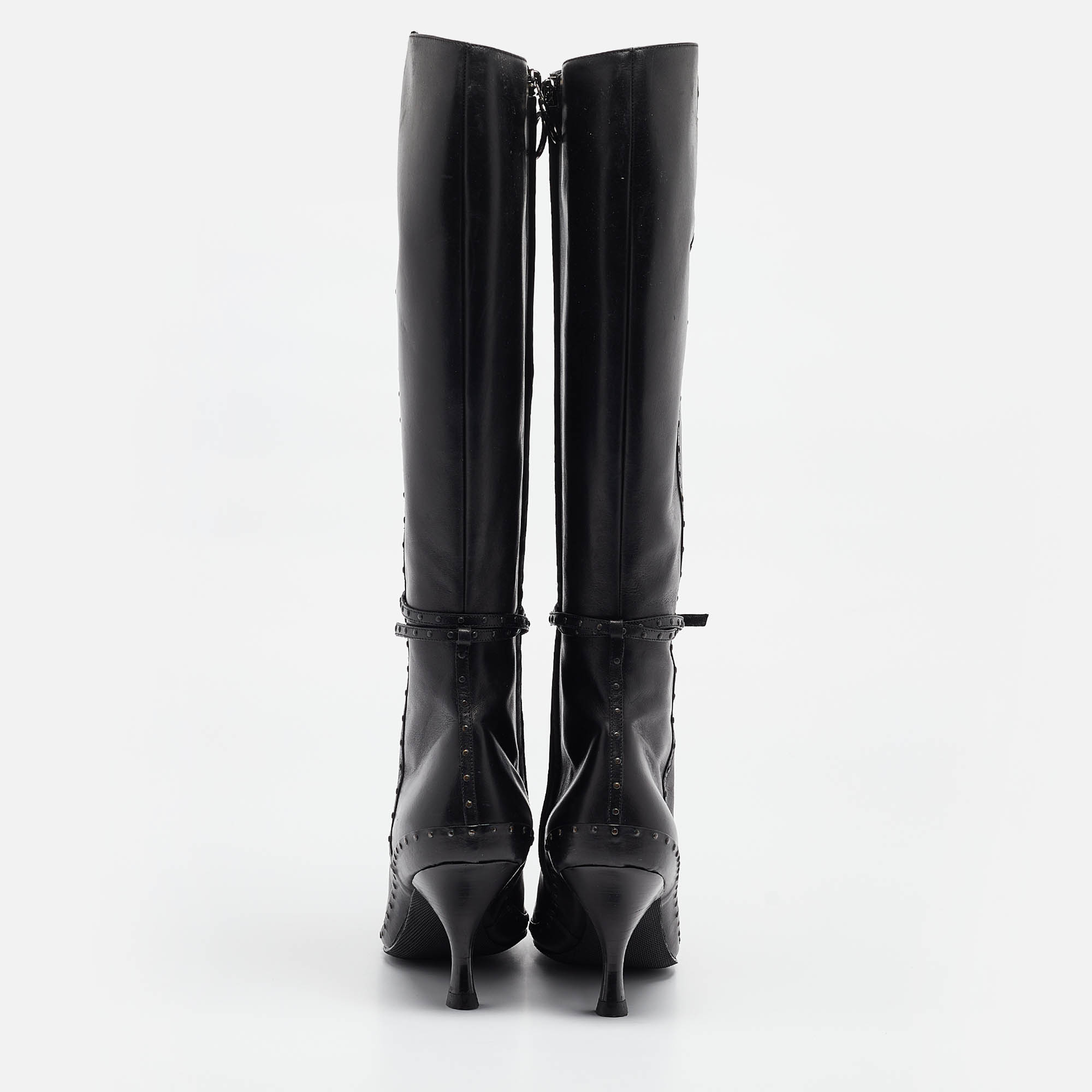 Fendi Black Leather Pointed Toe Knee Length Boots Size 40