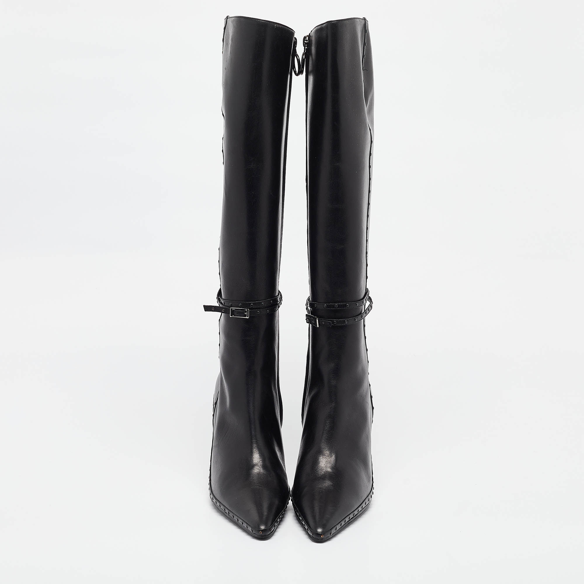 Fendi Black Leather Pointed Toe Knee Length Boots Size 40