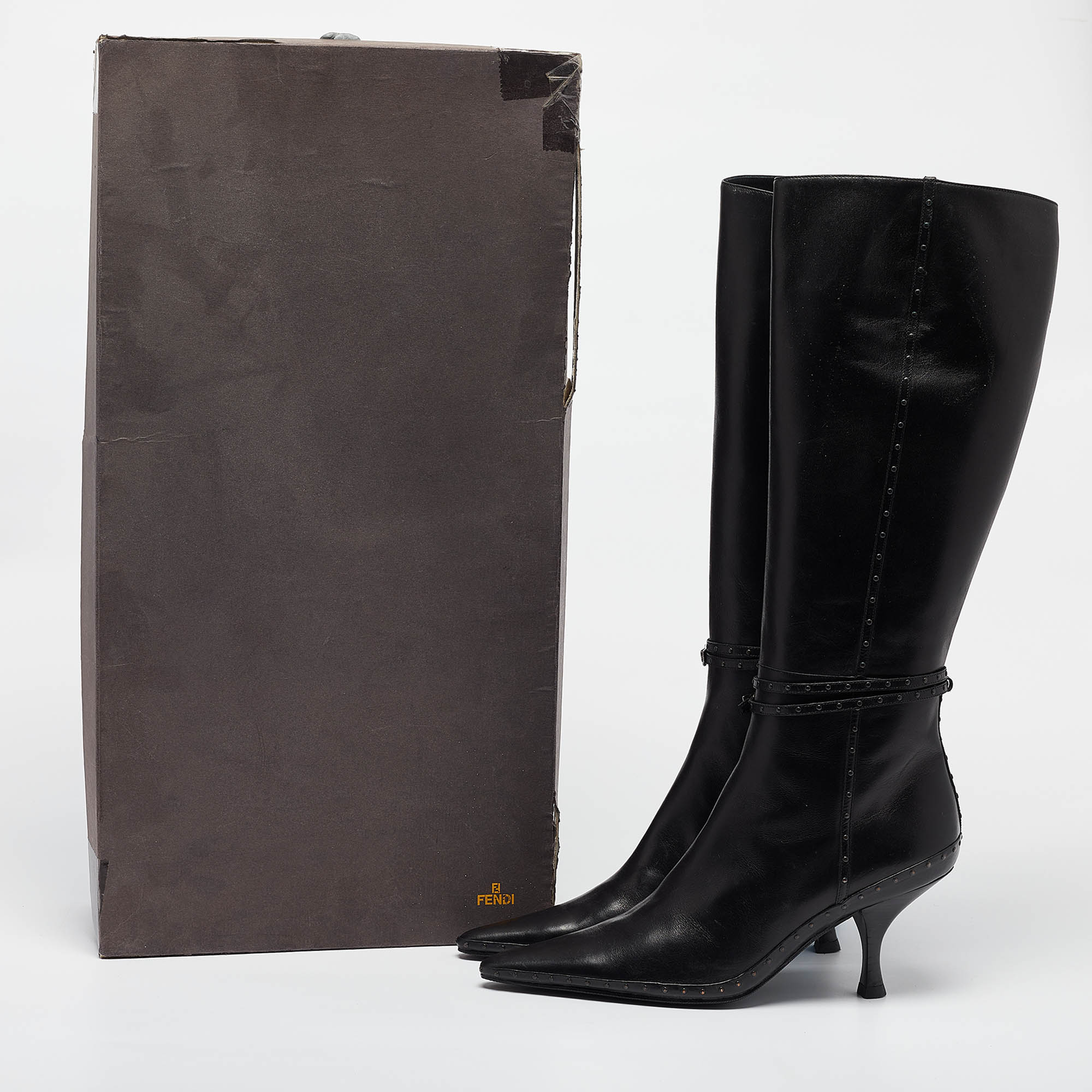 Fendi Black Leather Pointed Toe Knee Length Boots Size 40