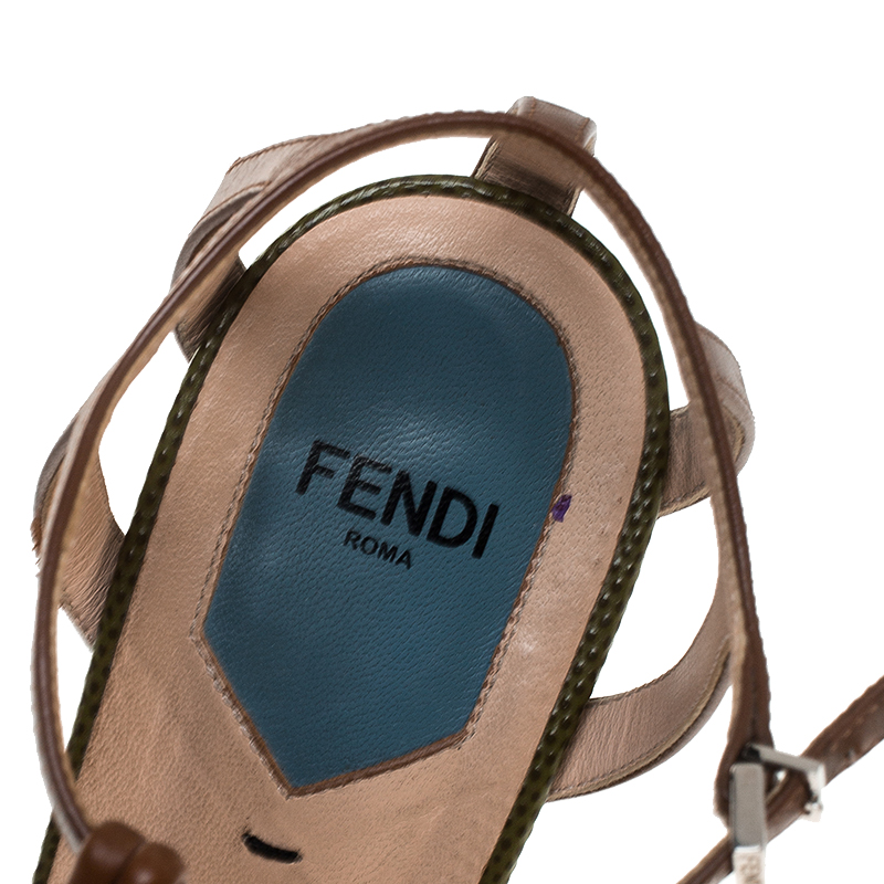Fendi Brown Leather T Strap Platform Sandals Size 38