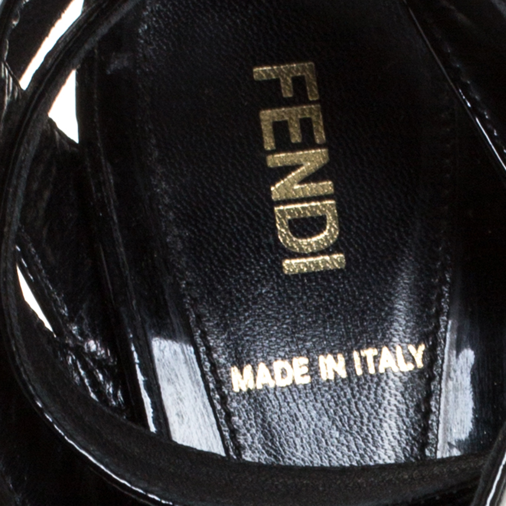 Fendi Black Patent Leather Peep Toe Platform Ankle Wrap Sandals Size 39
