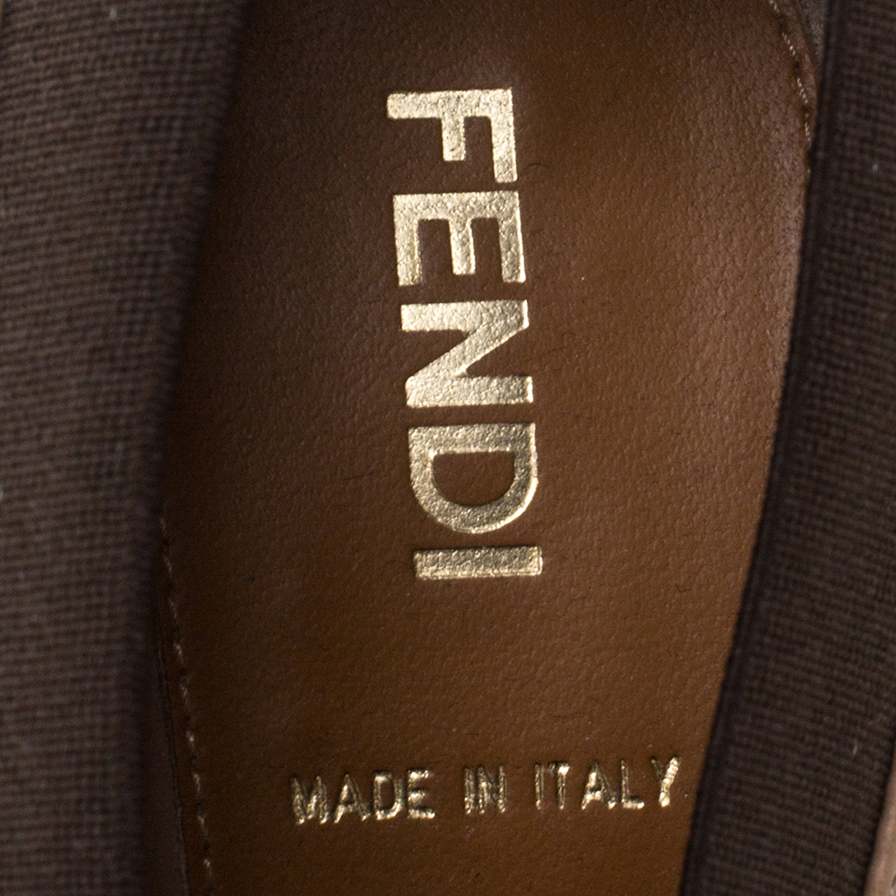Fendi Beige/Brown Leather Fendista Faux-wrap Platform Ankle Booties Size 37