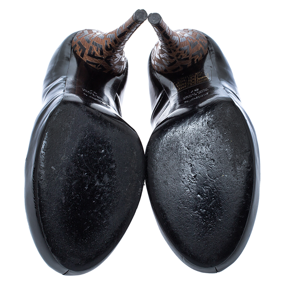 Fendi Black Patent Leather FF Logo Heels Platform Pumps Size 37