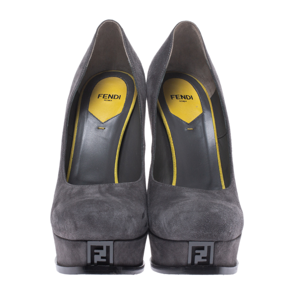 Fendi Grey/Yellow Suede Fendista Platform Pumps Size 39
