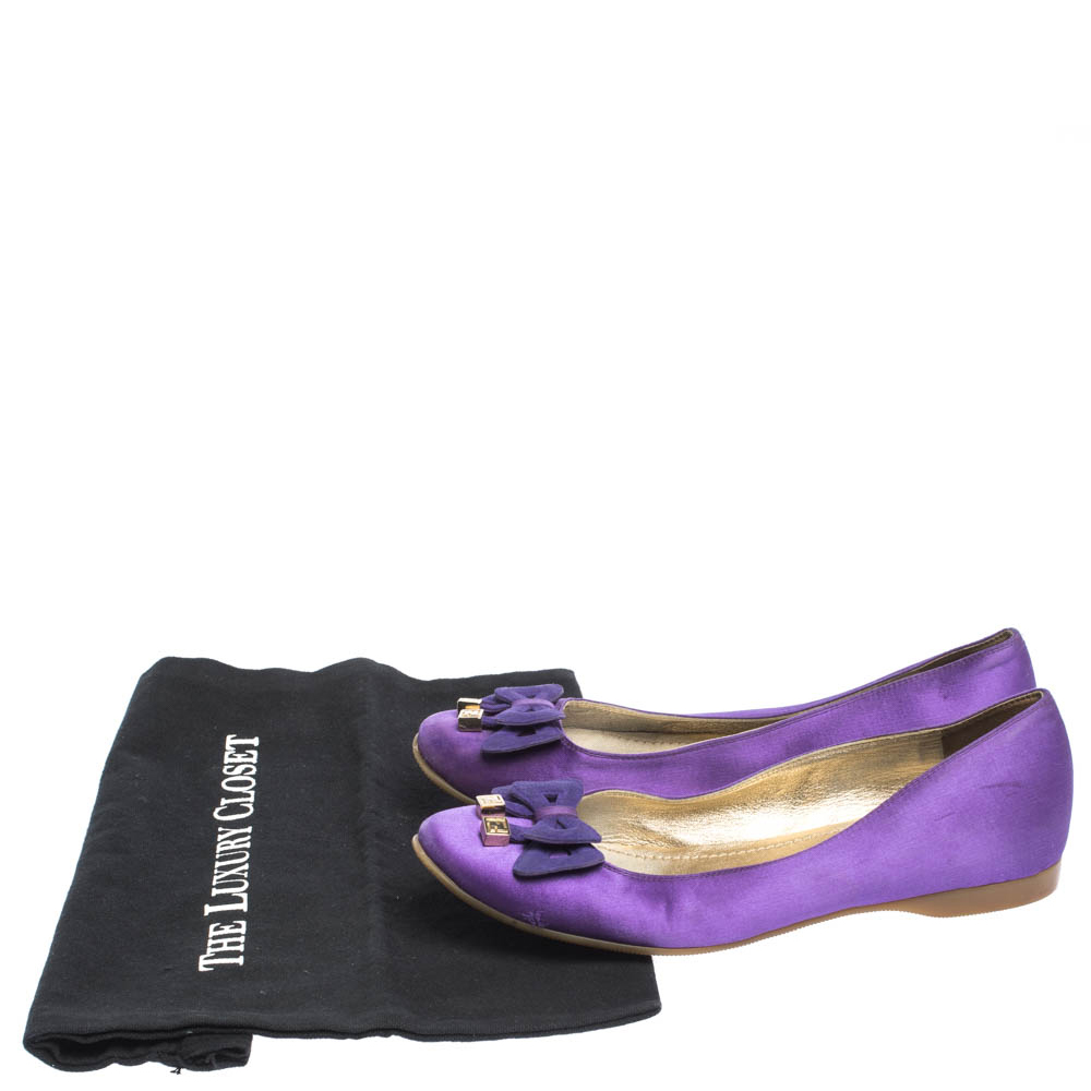 Fendi Purple Satin Bow Ballet Flats Size 36
