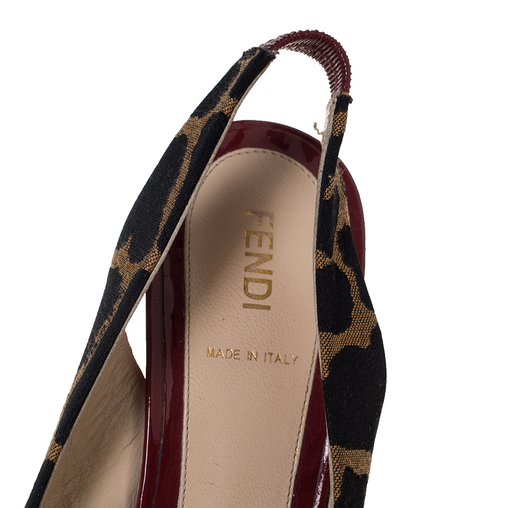 Fendi Multicolor Patent Leather And Leopard Print Fabric Slingback Sandals Size 39