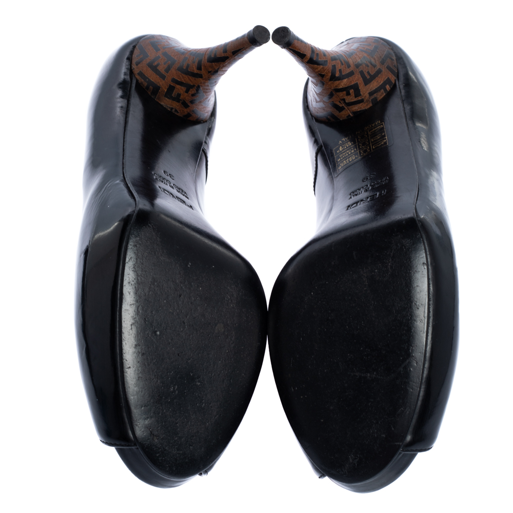 Fendi Black Patent Leather Peep Toe Platform Pumps Size 39
