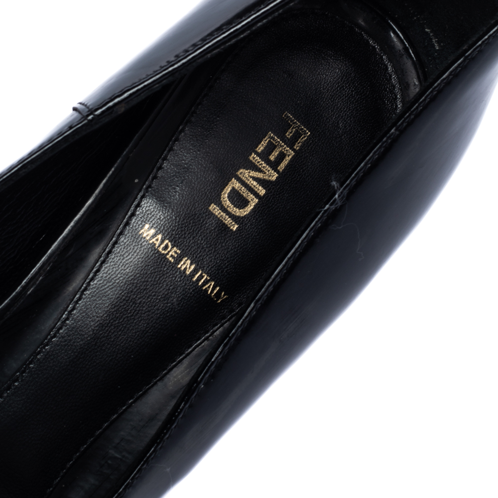 Fendi Black Patent Leather Peep Toe Platform Pumps Size 39