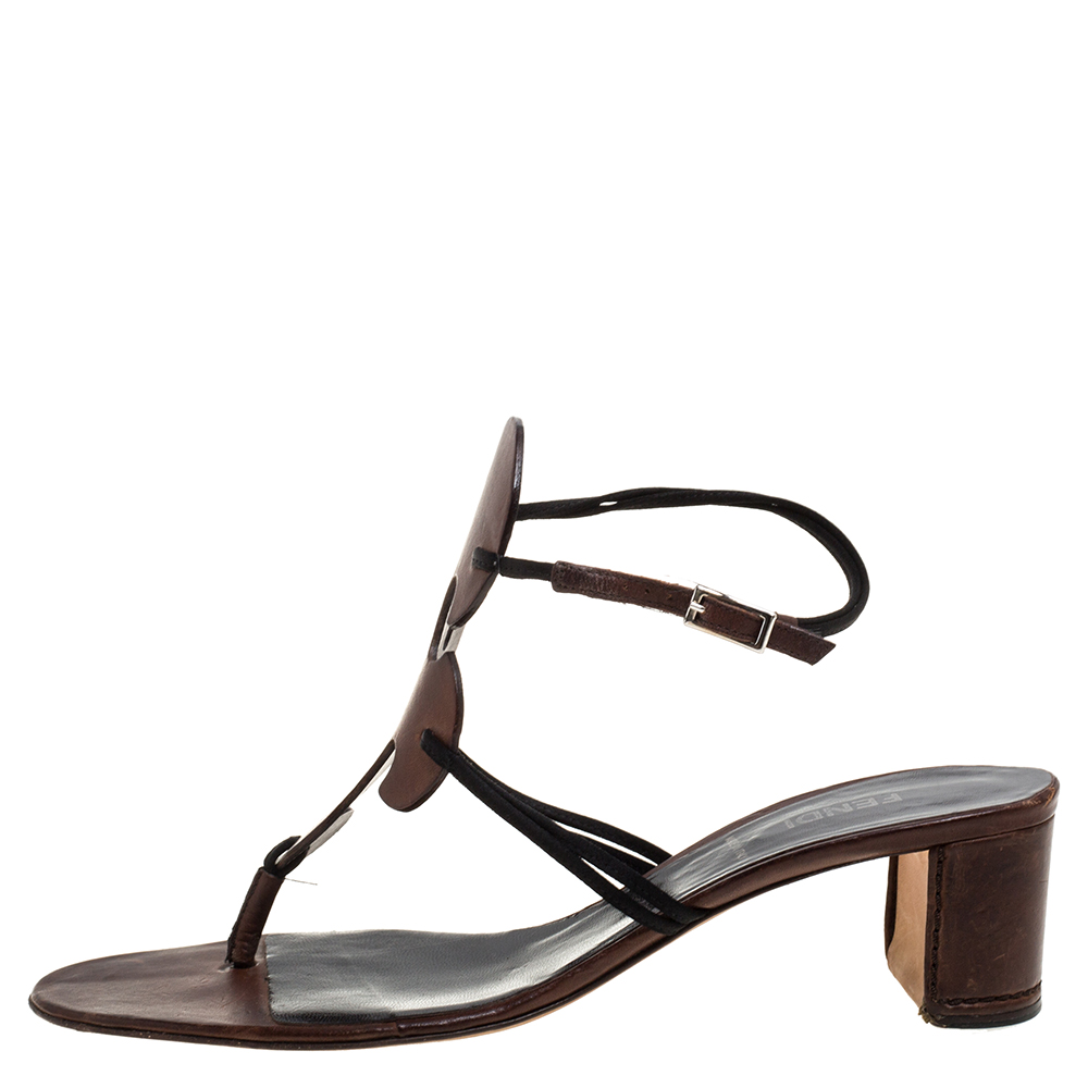Fendi Brown/Black Satin And Leather Thong Slingback Block Heel Sandals Size
Fendi Brown/Black Satin And Leather Thong Slingback Block Heel Sandals Size