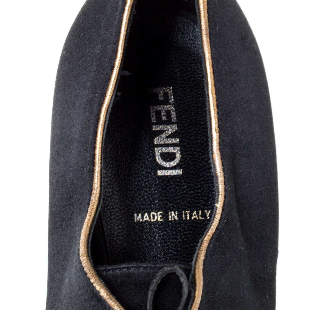 Fendi Black Satin Platform Peep Toe Lace Up Ankle Booties Size 37