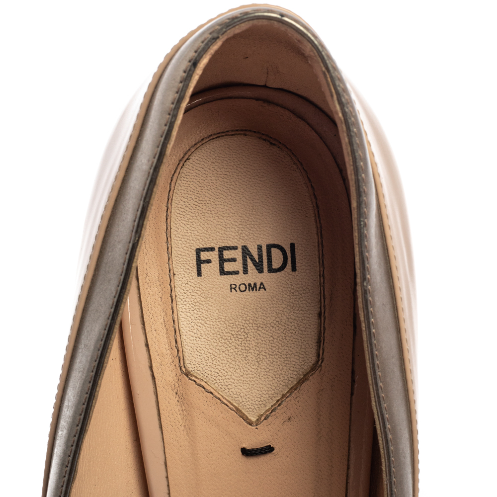 Fendi Tri Color Patent Leather And Suede Fendista Peep Toe Platform Pumps Size 39