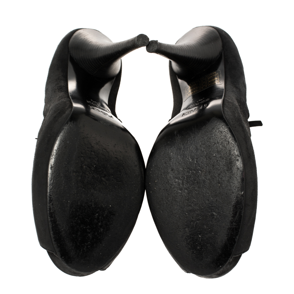 Fendi Black Suede Strappy Peep Toe Zipper Sandals Size 36