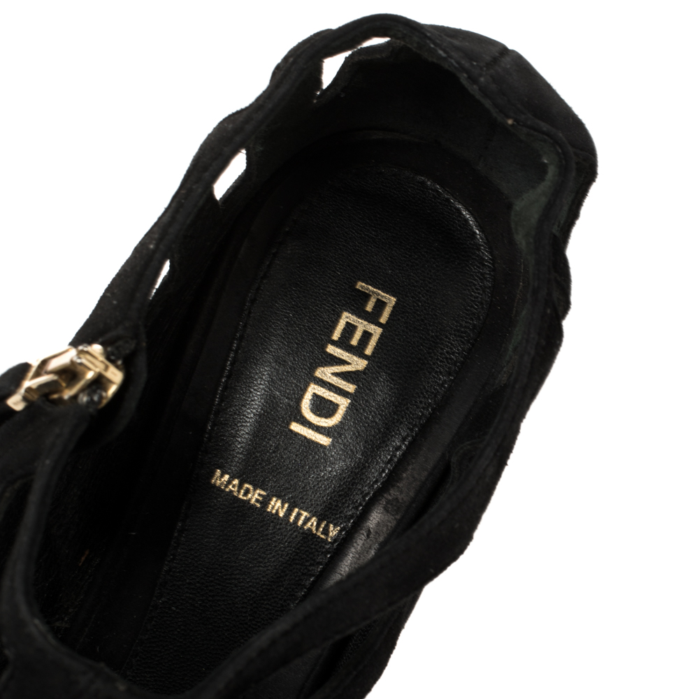 Fendi Black Suede Strappy Peep Toe Zipper Sandals Size 36