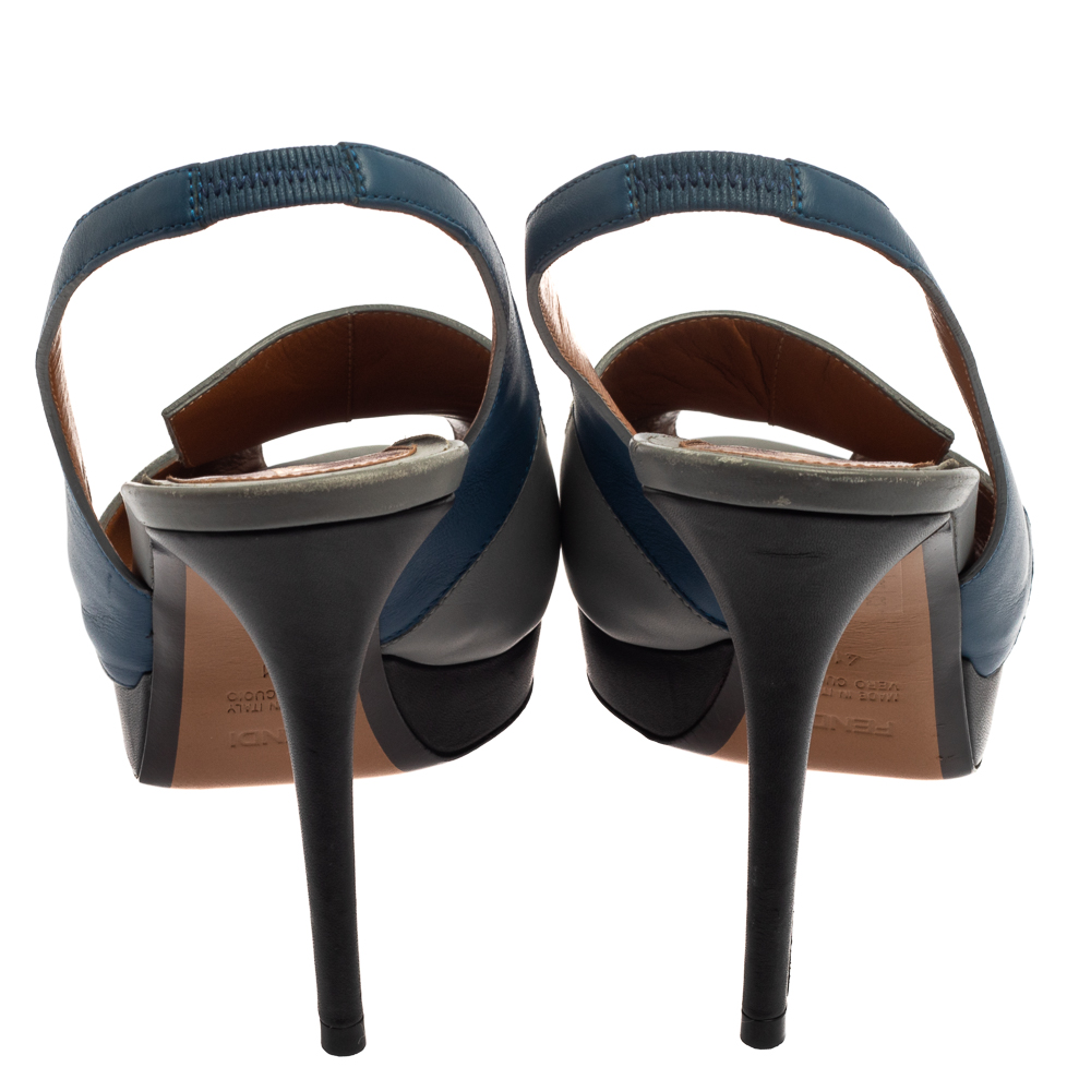 Fendi Multicolor Leather Peep Toe Slingback Sandals Size 41