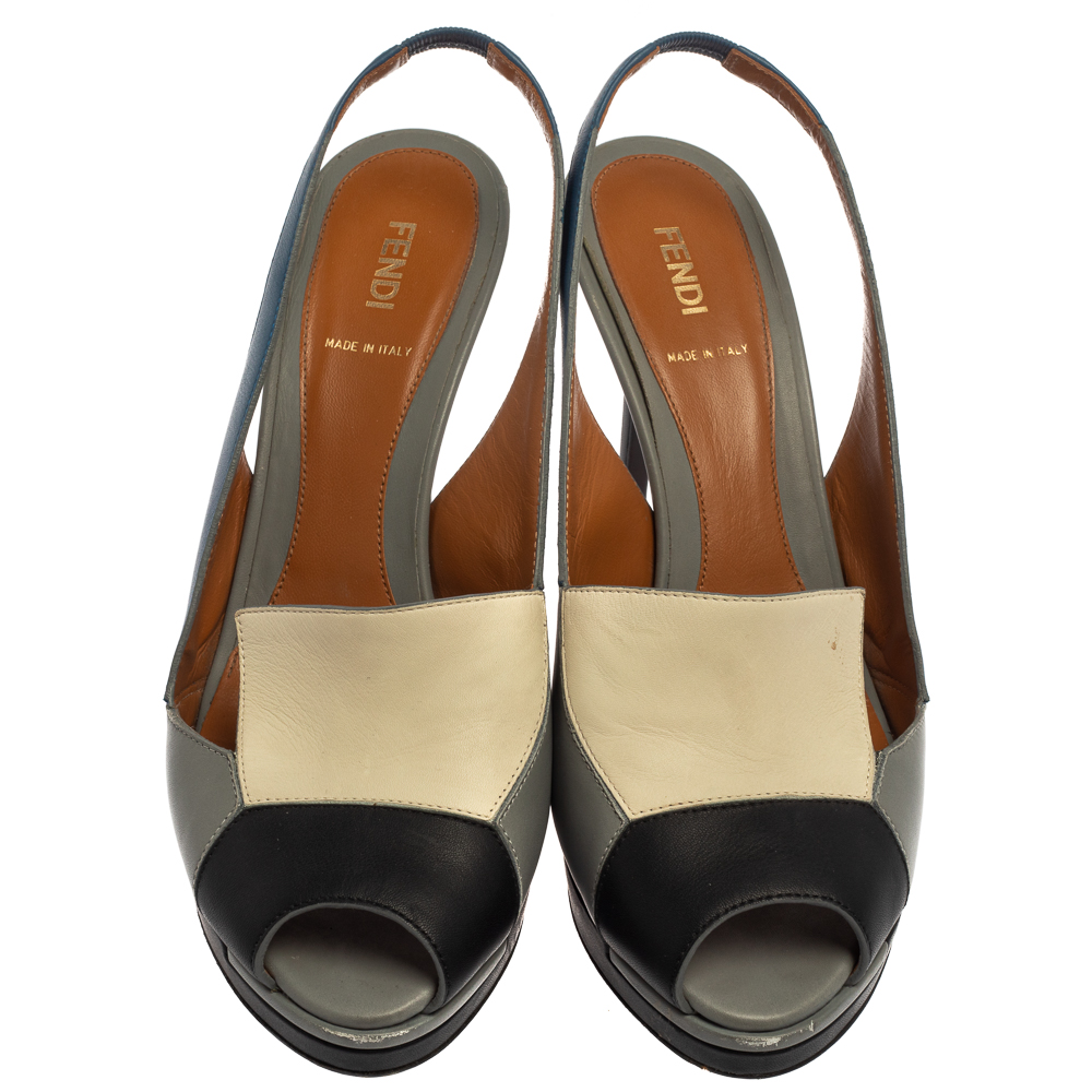Fendi Multicolor Leather Peep Toe Slingback Sandals Size 41