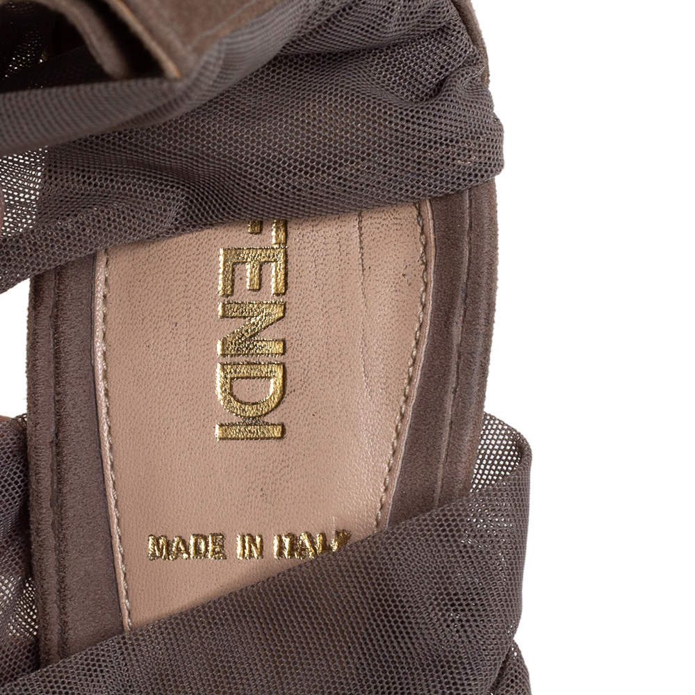 Fendi Grey Lace And Suede Platform Sandals Size 37.5