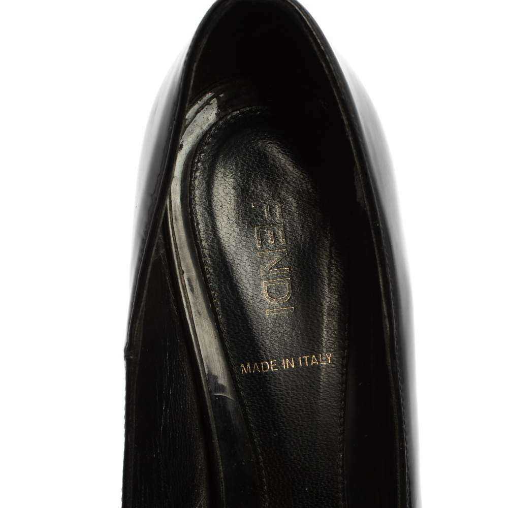 Fendi Black Patent Leather Peep Toe Platform  Pumps Size 37.5