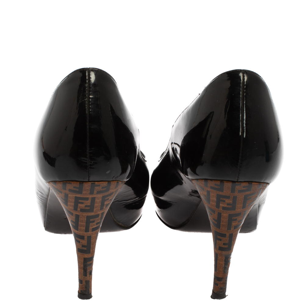 Fendi Black Patent Leather Peep Toe Platform  Pumps Size 37.5