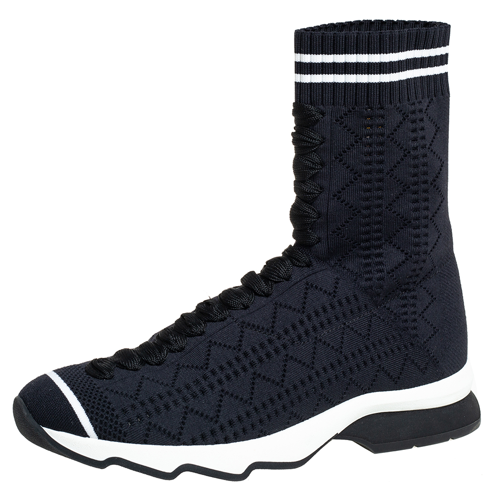 Fendi Black Knit Fabric Sock High Top Sneakers Size 35