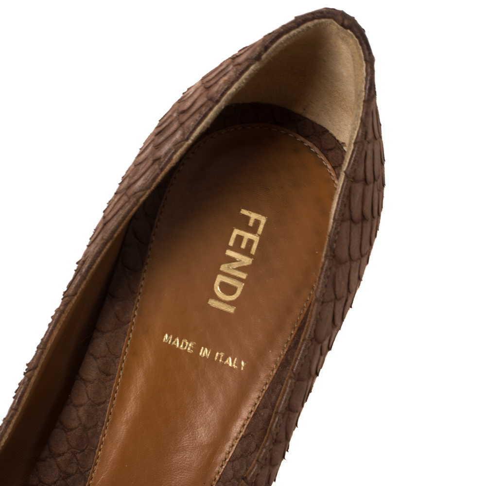Fendi Brown Python Embossed Leather Superstar Platform Pumps Size 38.5