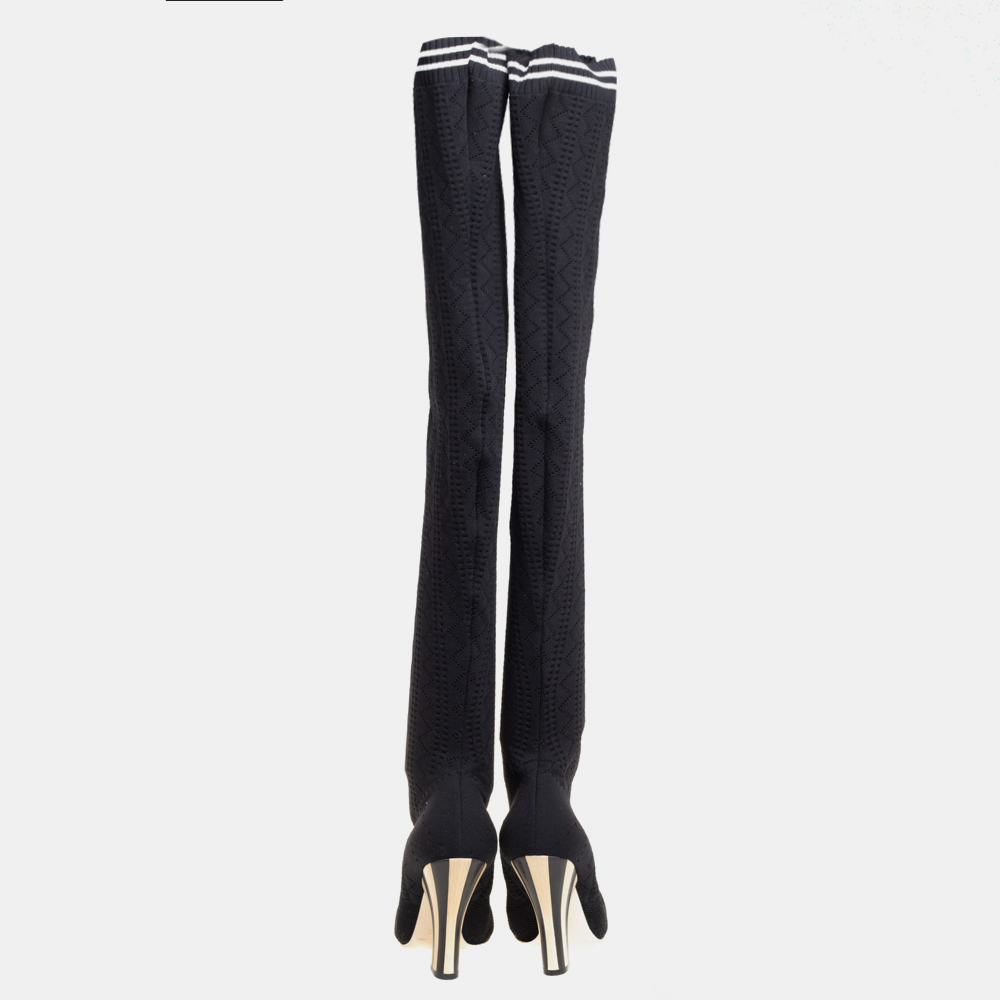 Fendi Black Knit Fabric Over The Knee Boots Size 39